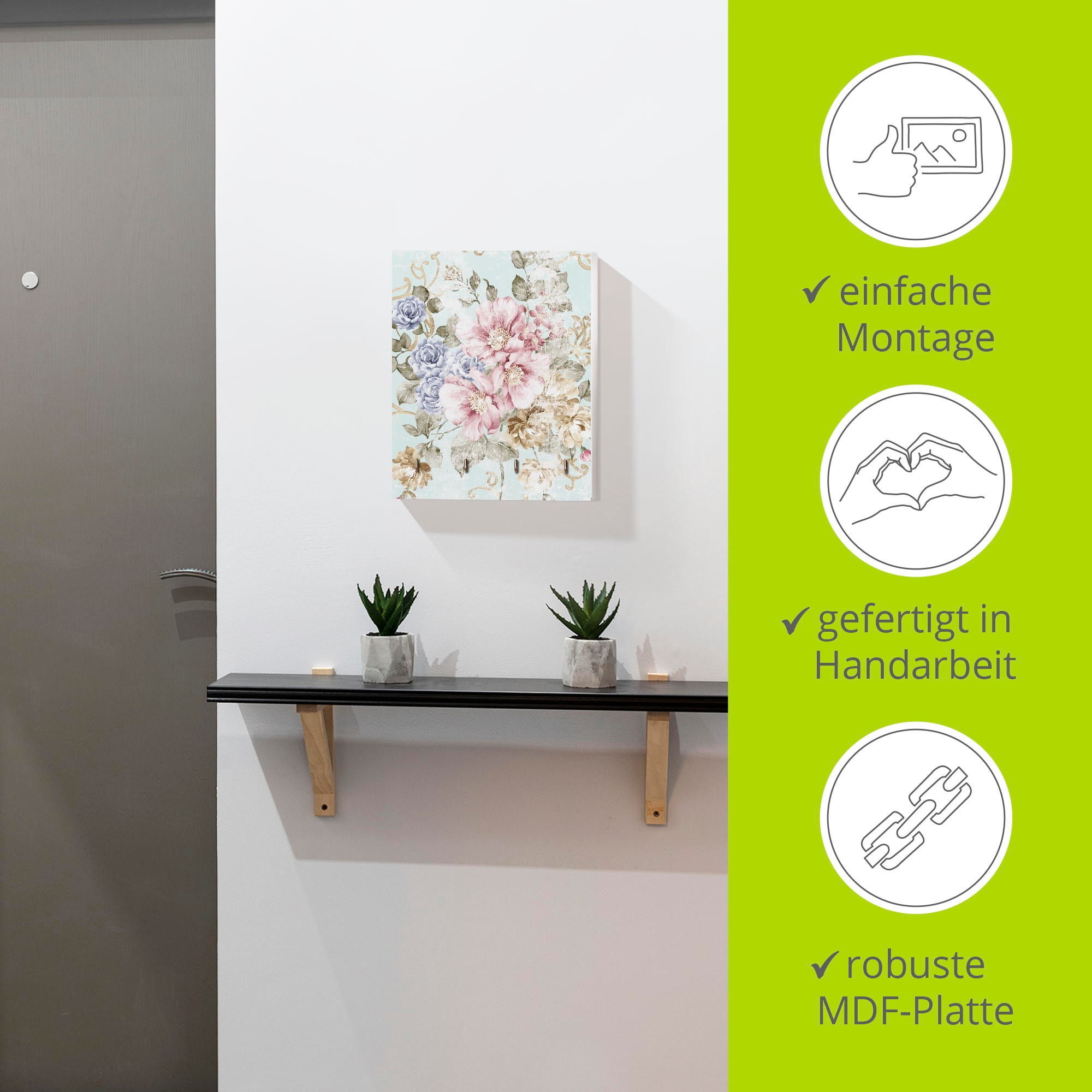 Artland Hakenleiste »Blumen mit nahtlosem Muster«, MDF