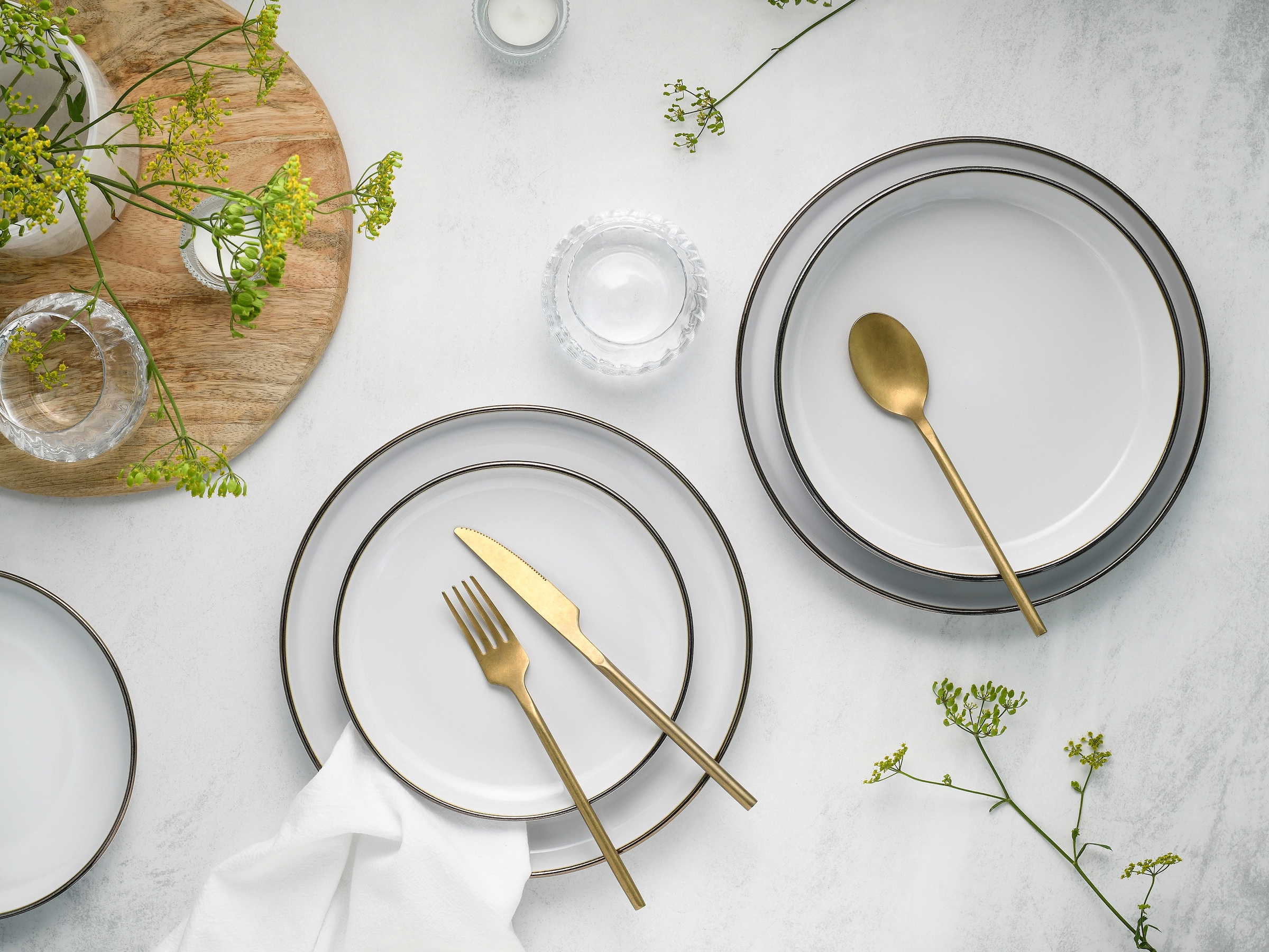 CreaTable Teller-Set »Nordic Festive, Service 18-tlg.« Teller Set, Minimalistisches Design, Dezente goldene Akzente