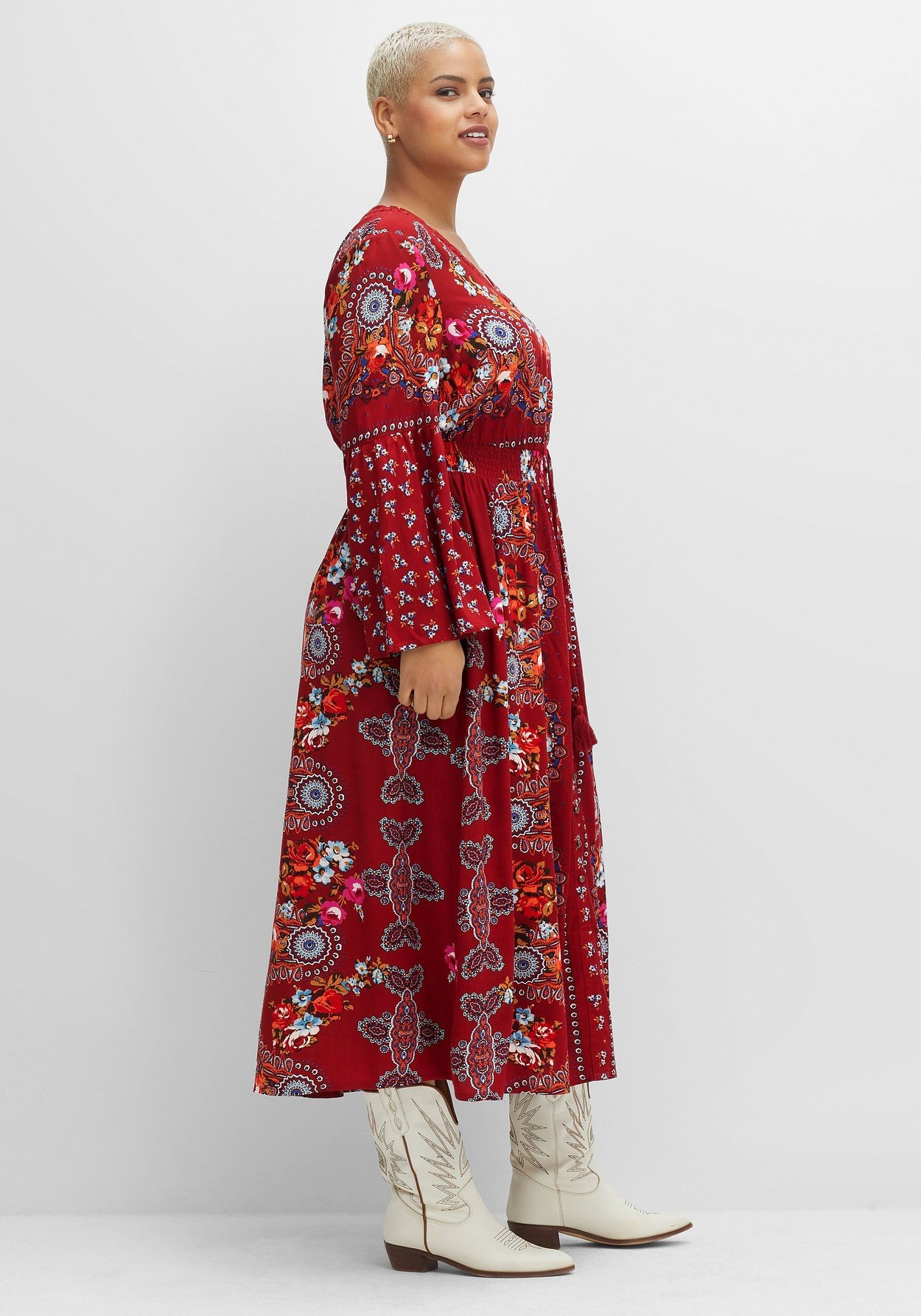 Sheego Maxikleid »Maxikleid im Boho-Stil, mit Trompetenärmeln«