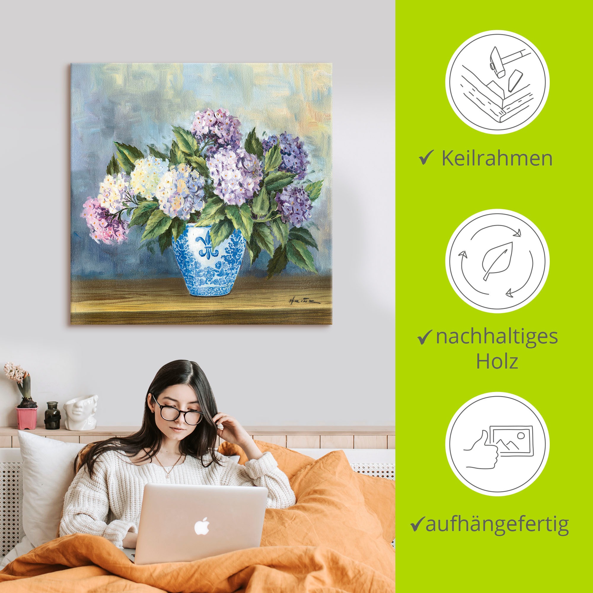 Artland Leinwandbild »Hortensien« Blumenbilder 1 Stk. tlg. als Alubild, Outdoorbild, Leinwandbild in verschied. Größen