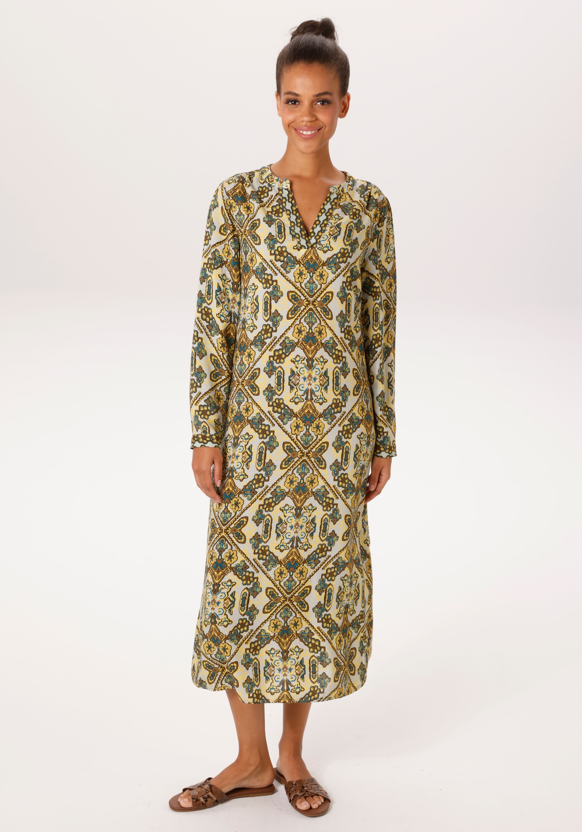 Aniston CASUAL Blusenkleid Eingrifftaschen mit extravagantem, grafischen Druck - NEUE KOLLEKTION