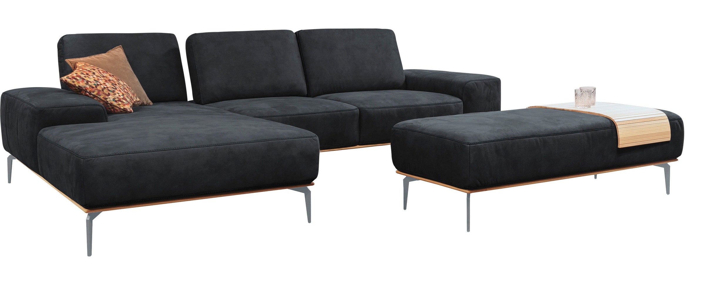 W.SCHILLIG Ecksofa »run, Designsofa mit tollem Sitzkomfort, bequem, L-Form«, mit elegantem Holzsockel, Füße in Silber matt, Breite 319 cm