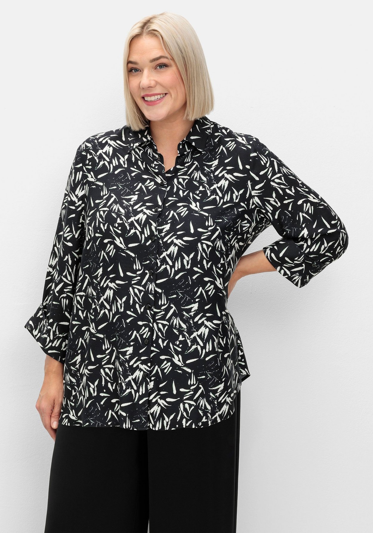 Sheego Hemdbluse »Hemdbluse mit Blätterprint und 3/4-Arm«