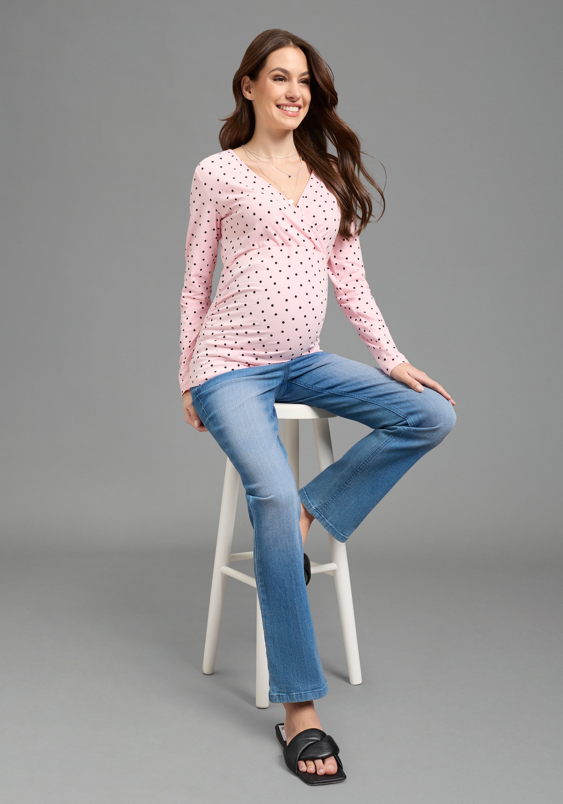 Neun Monate Umstandsshirt »2er Pack Umstands-Langarmshirt« Packung, 2, 2 tlg. schmale Basic-Passform, Langarm, mit Stillmöglichkeit