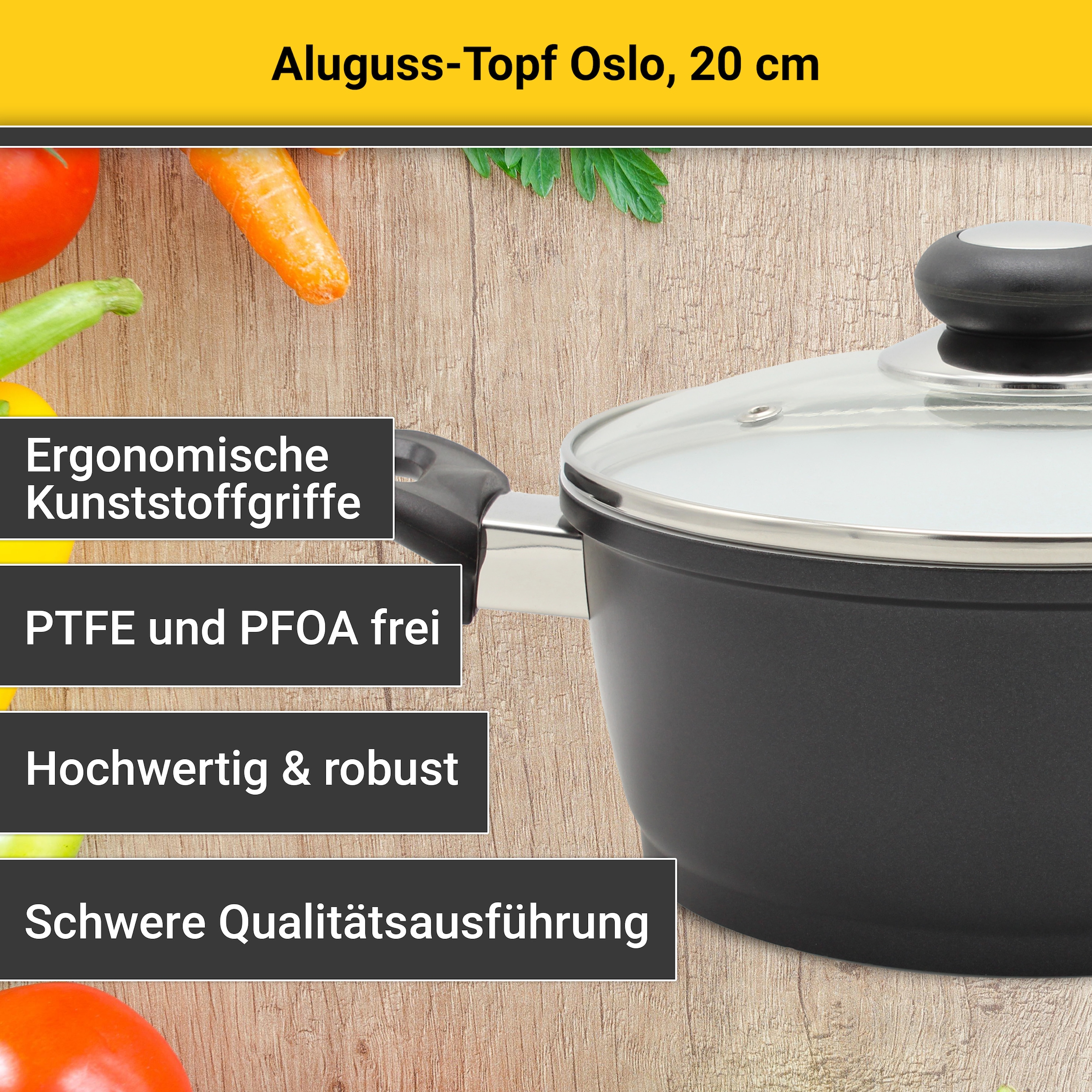 Krüger Fleischtopf »Aluguss Topf mit Glasdeckel Oslo«, Aluminiumguss, (1 tlg.), für Induktions-Kochfelder geeignet