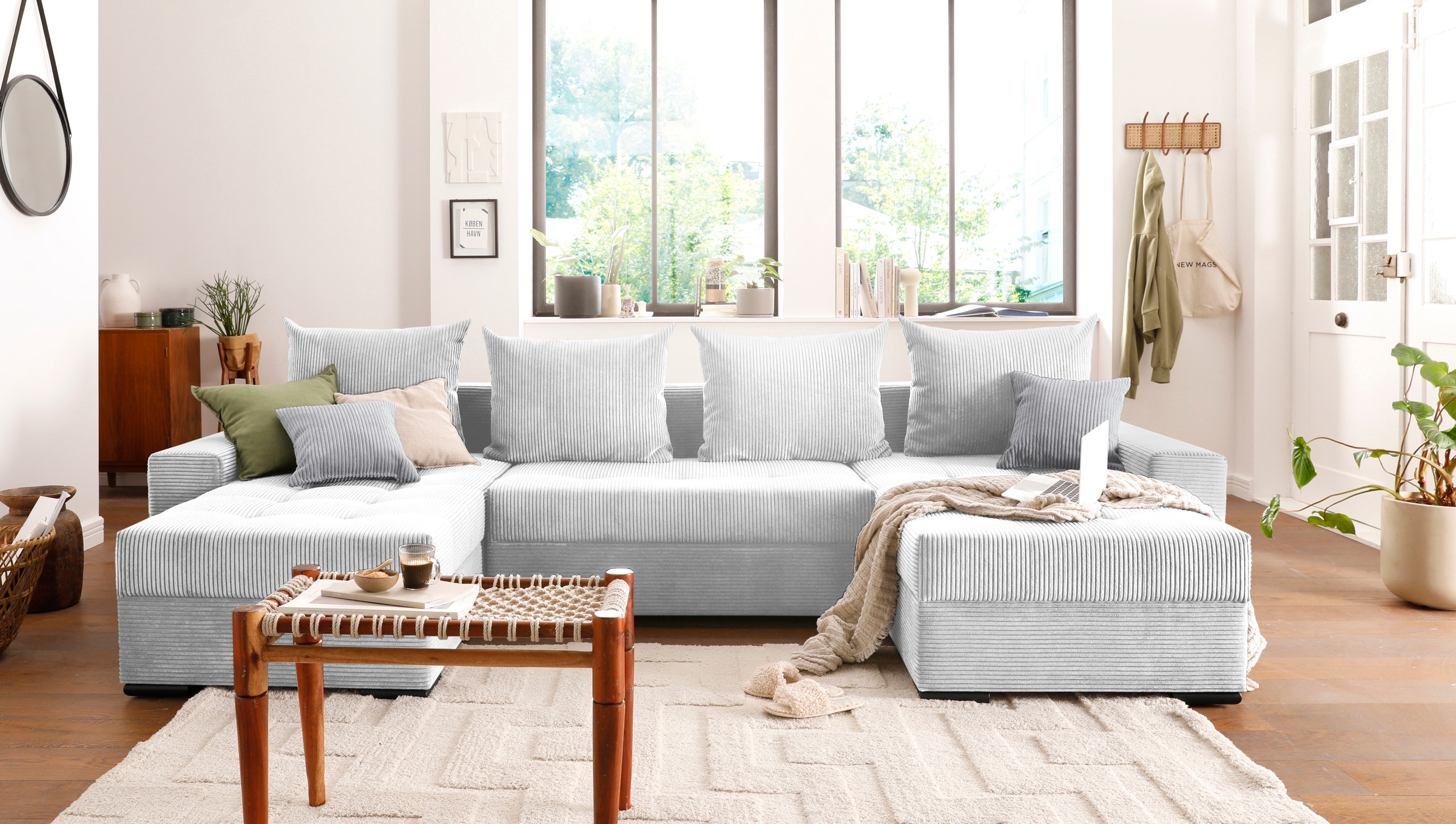 COLLECTION AB Wohnlandschaft »Josy XL U-Form, B: 313 cm in Cord, Cord-Mix« mit Bettfunktion, Bettkasten & 2 Zierkissen, Federkern