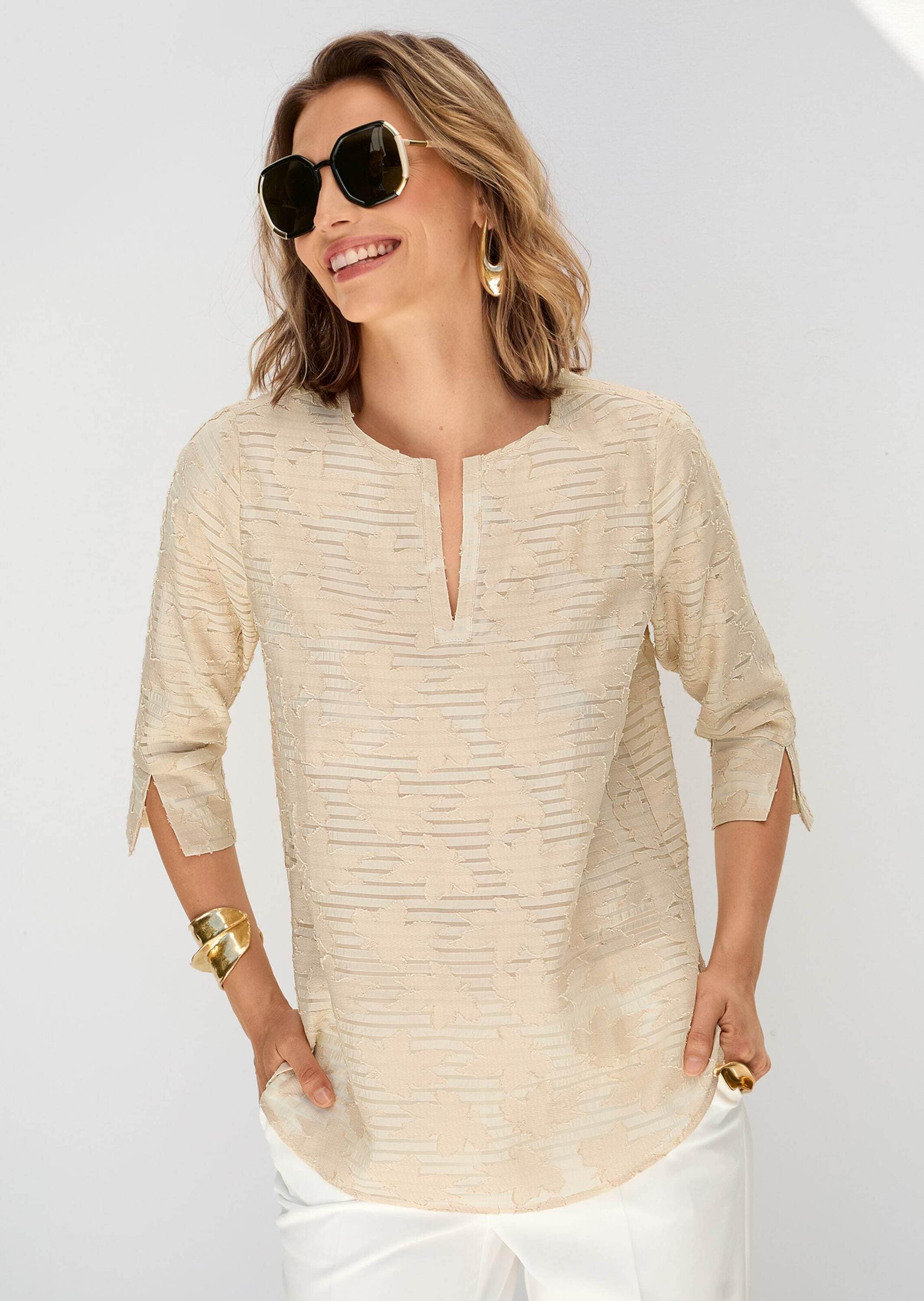 MADELEINE Kurzarmbluse »Bluse Transparente Ausbrenner-Bluse«