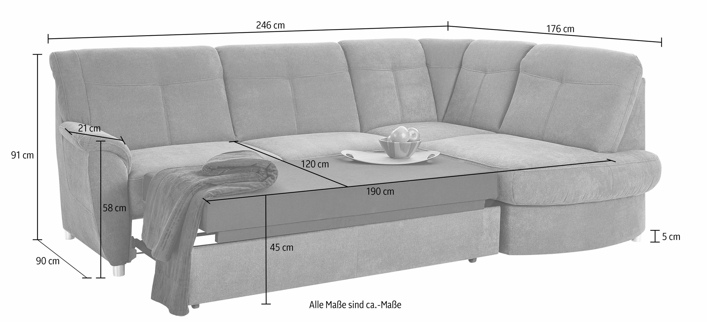 sit&more Ecksofa »Sonoma L-Form«, wahlweise mit Bettfunktion und Bettkasten