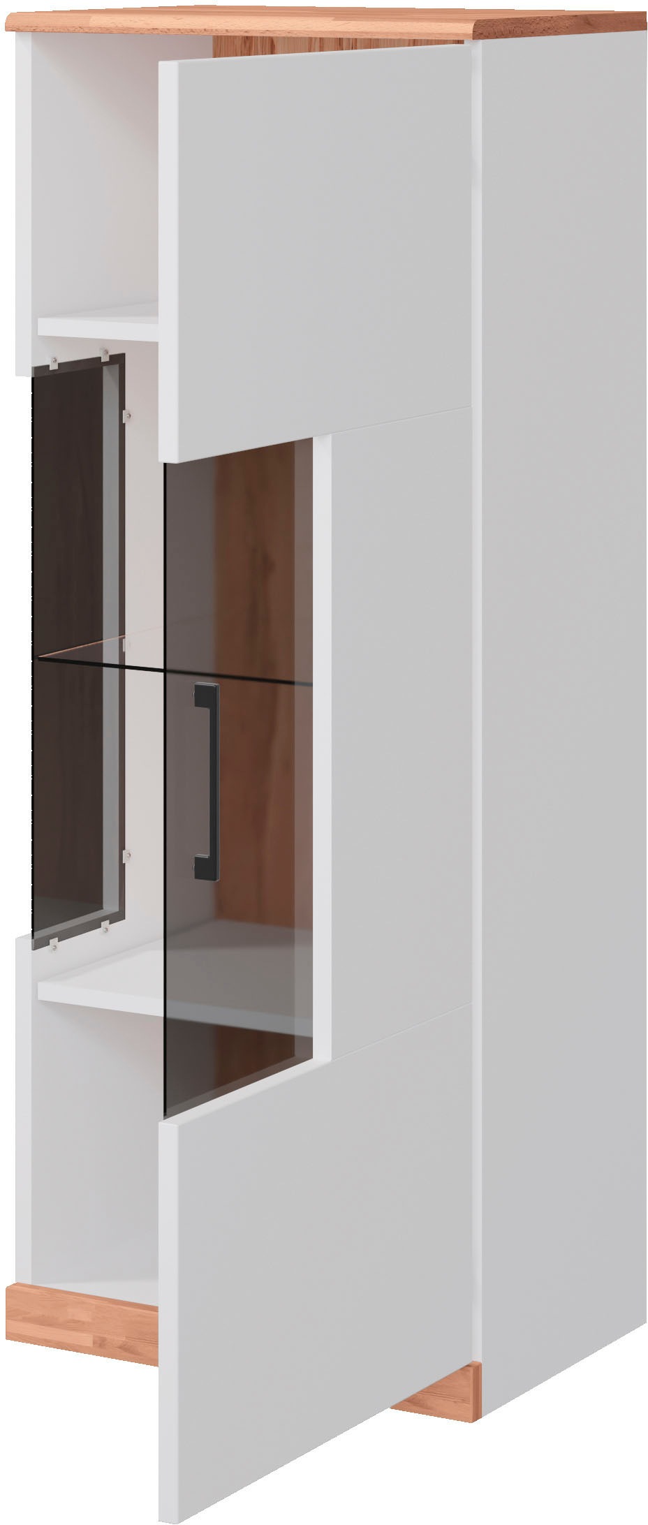 Home affaire Vitrine »RIBE75, 1Glasboden variabel, dunkles gehärtetes Glas, Trendfarbe« Oberplatte Kernbuche massiv,dunkles Glas, schwarze Metall Griffe