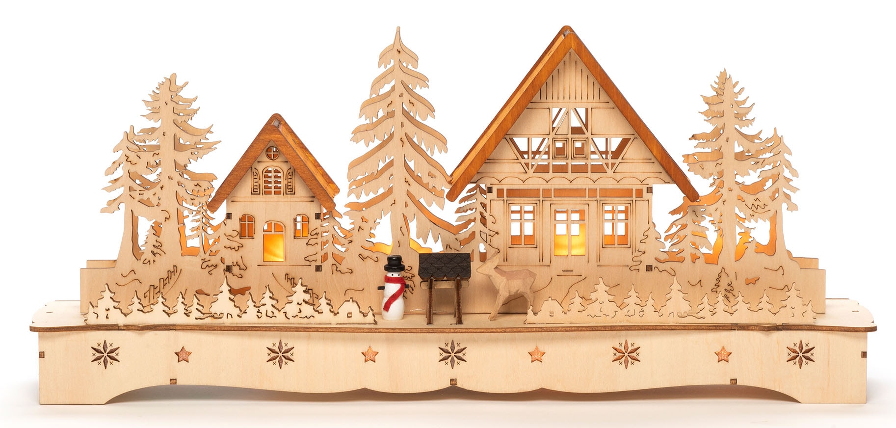 KONSTSMIDE Weihnachtsdorf »Weihnachtsdeko«, LED Holzsilhouette, Dorf mit  Schneemann und Rentier bequem online kaufen