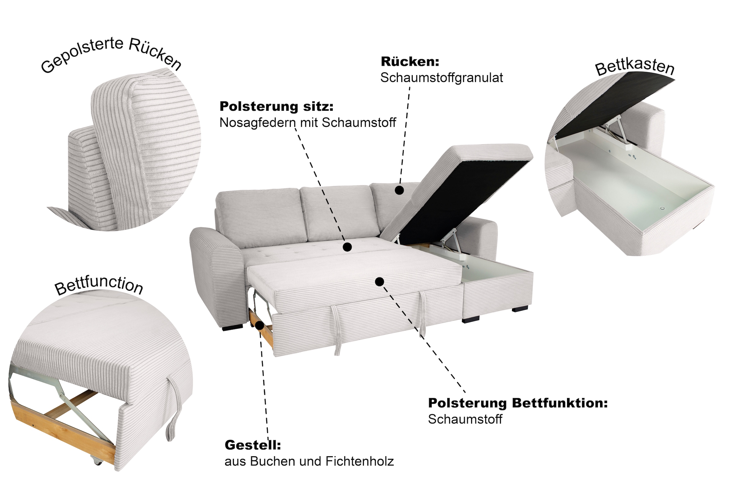 OTTO home Ecksofa »Poll L-Form, B: 245 cm« mit Schlaffunktion & Bettkasten