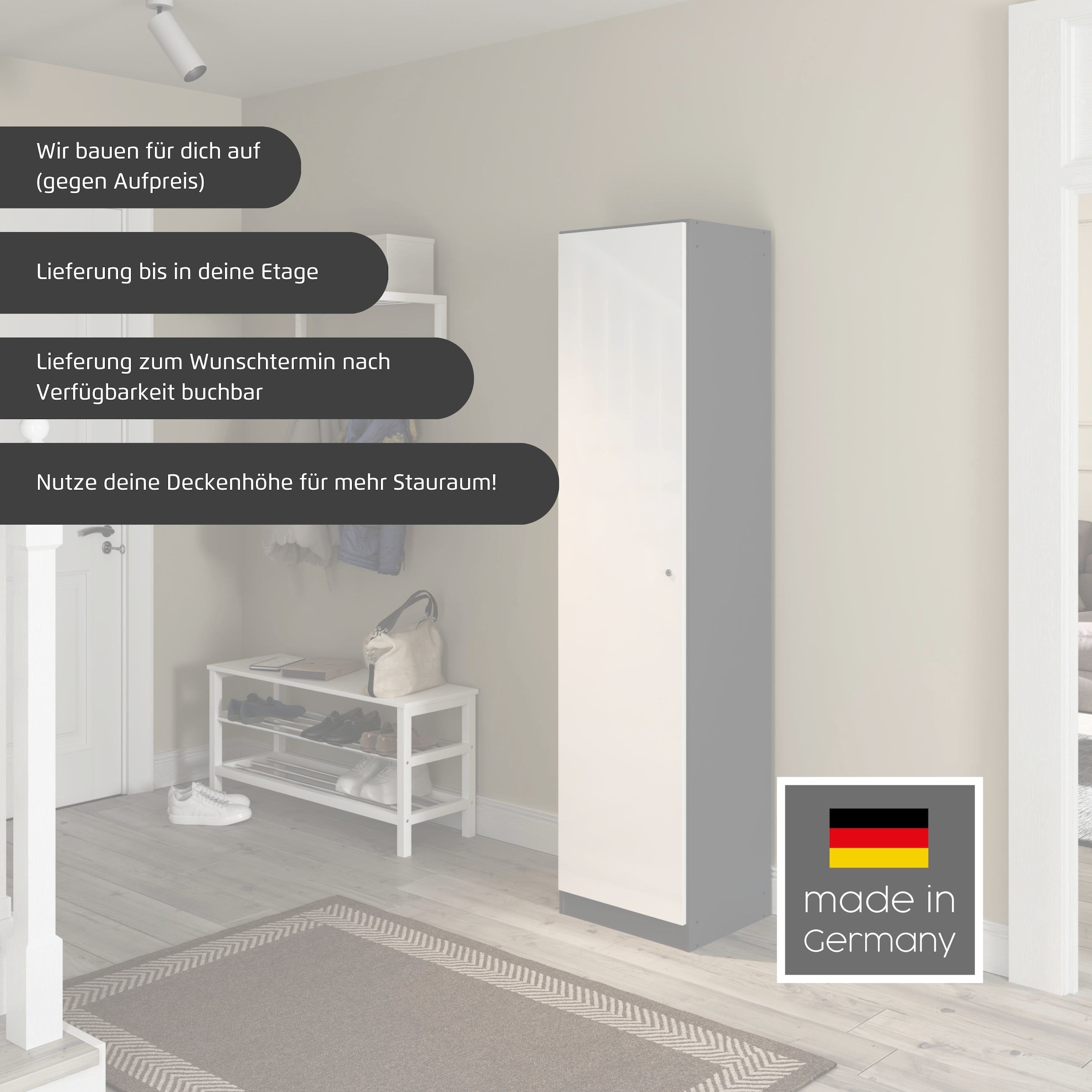 rauch Mehrzweckschrank »Garderobe Kleiderschrank Schrank Schuhschrank Putzschrank MINOSA« Breiten 47/69/91/136 cm, Höhen 197/210 cm,  In 4 Breiten mit vielen Einlegeböden für viel Stauraum MADE IN GERMANY