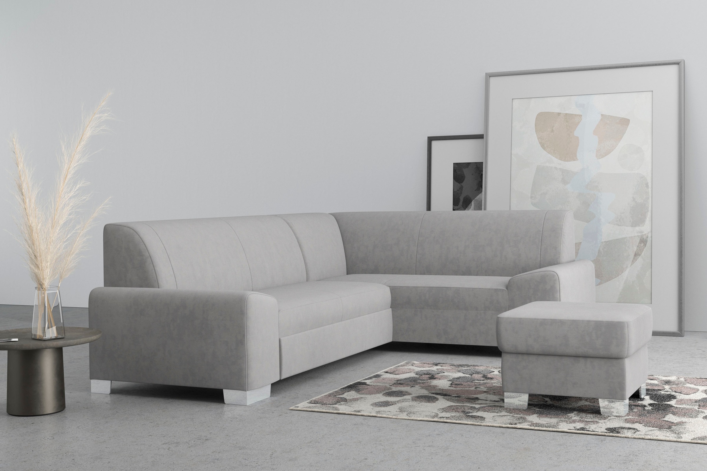 DOMO collection Ecksofa »Anzio in kubischer Formensprache, flache Armlehnen, L-Form«, Wahlweise mit Bettfunktion und Federkern für hohen Sitzkomfort