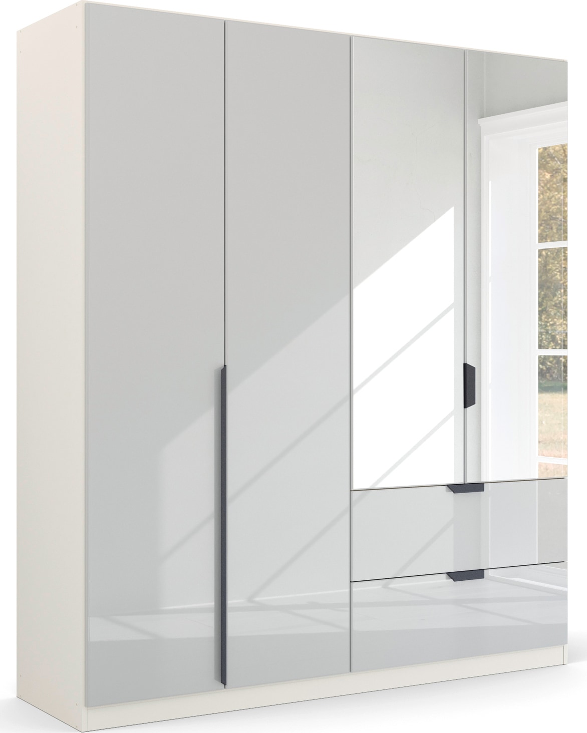 rauch Drehtürenschrank »Kleiderschrank Schrank Garderobe Ankleide MODERN BY QUADRA SPIN« Breiten: 181/226/271 cm, Höhe 210 cm,  mit Spiegel und hochwertiger Glasfront, Stangengriff MADE IN GERMANY