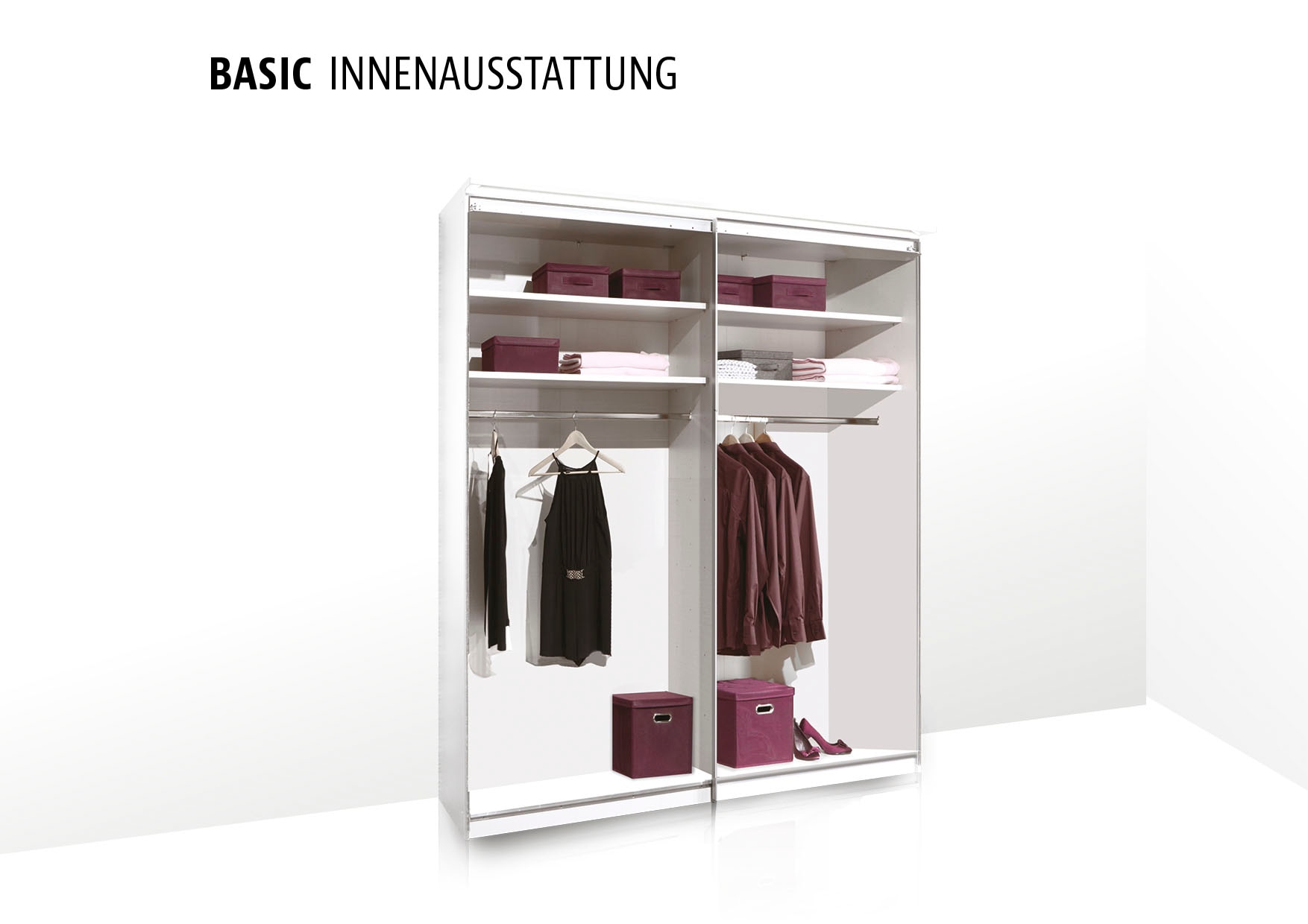 STAUD Schwebetürenschrank »Includo_Minisystem_08_2-türig, Made in Germany« Mit vier verschiedenen Ausstattungsvarianten