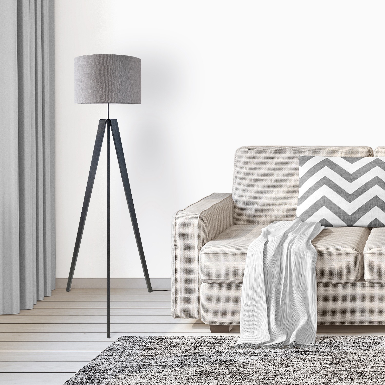 Paco Home Stehlampe »Canvas uni Color«, 1 flammig, Leuchtmittel E27 | ohne Leuchtmittel, Stehlampe Vintage Fuß LED Lampe Wohnzimmer Skandinavischer Stil E27
