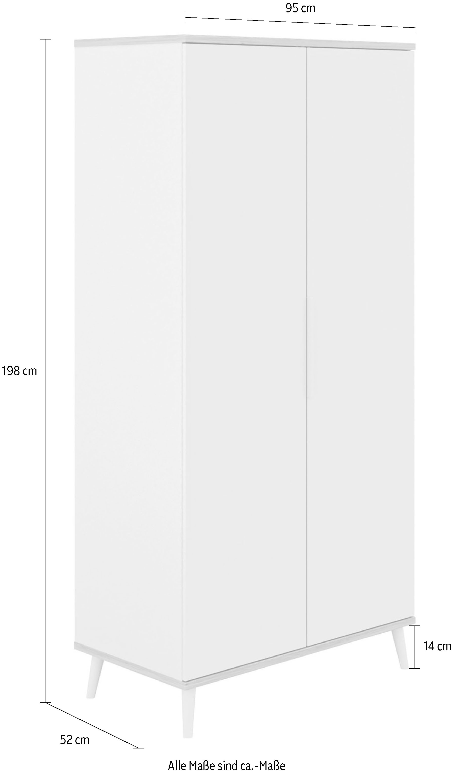 YUNY by PAIDI Kleiderschrank »HAZEL in Beige, inkl. Kleiderstangen und Einlegeböden« B/H/T ca. 95-130/198/52cm, mit 2 oder 3 Türen,  stabiler Drehtürenschrank aus Holz, mit Soft-Close-Funktion