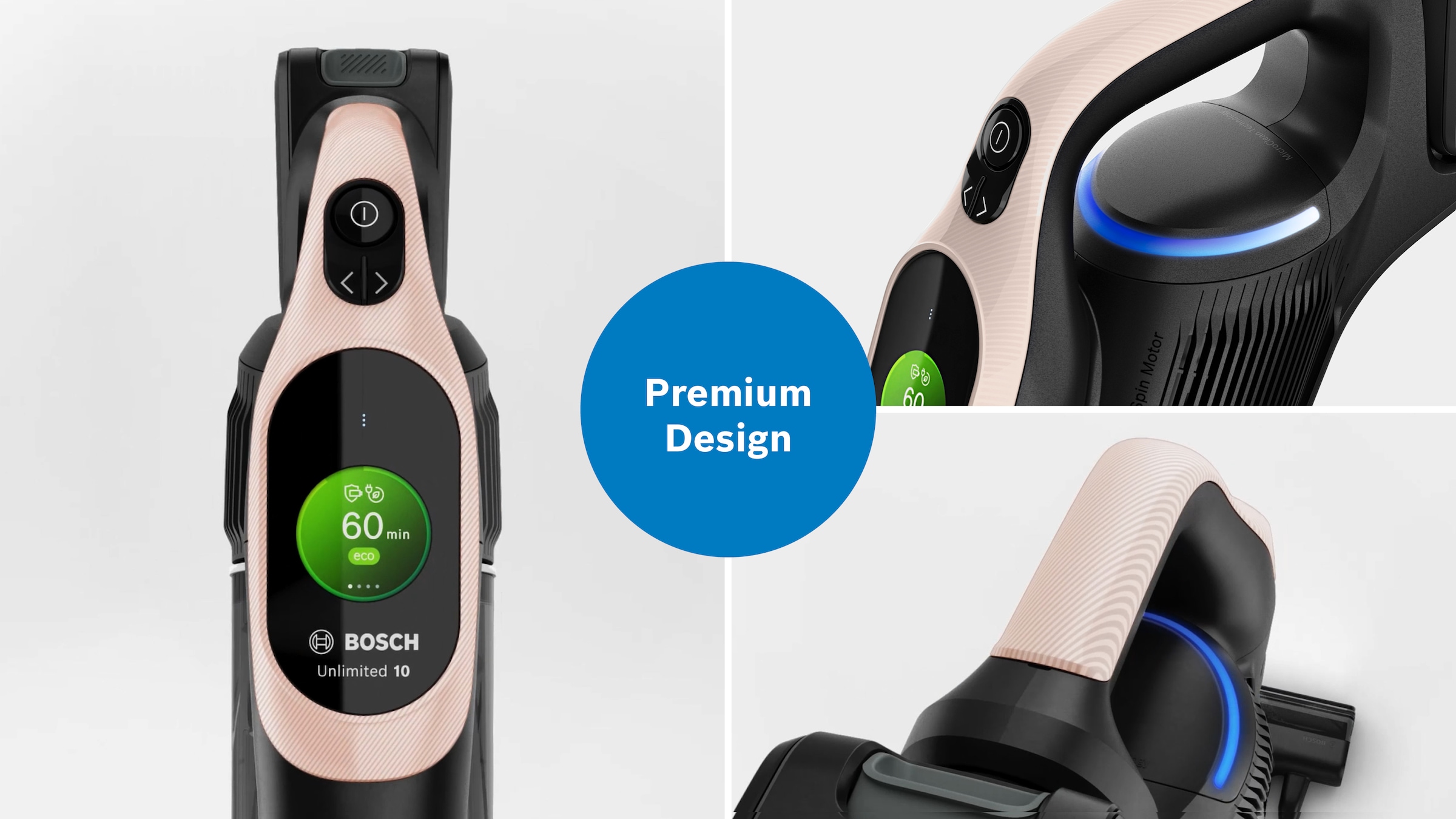 BOSCH Akku-Stielstaubsauger »Unlimited 10 BKS1041RHF, MicroClean™ Technology, Display, Knickrohr« HEPA-Filtersystem, 10 Jahre Motorgarantie, LED-Licht, powder rose