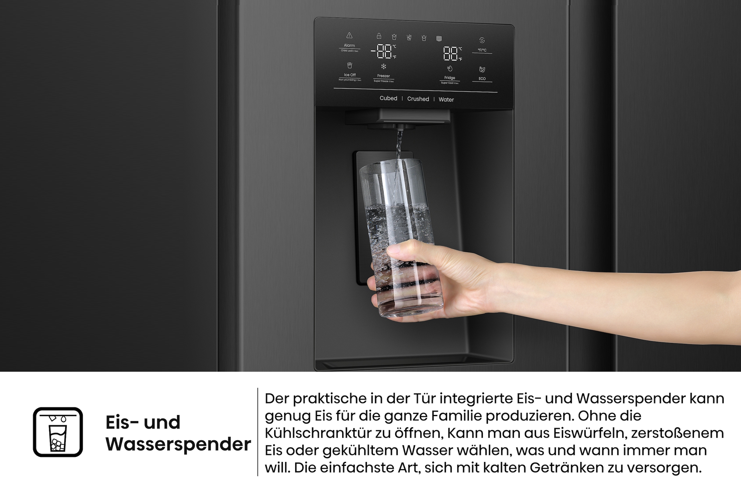 Hisense Side-by-Side »MS91528FC« 178,6 cm hoch 91,1 cm breit mit Wasser-/Eisspender, kein Festwasseranschluss dank Tank