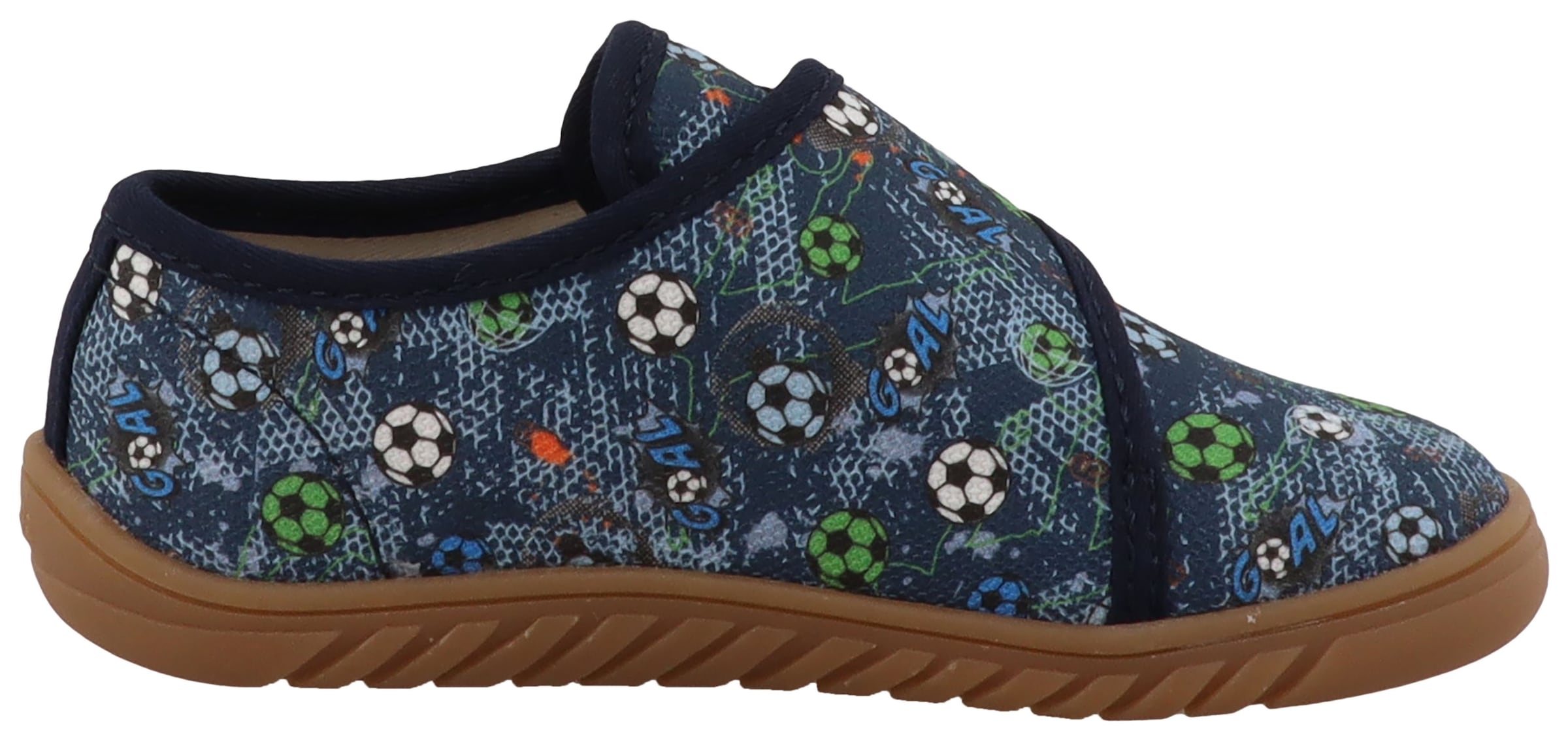 Lurchi Barfußschuh »Bibu 1 Barefoot«  Hauschuh, mit buntem Fußball-Motiv, Größenschablone zum Download