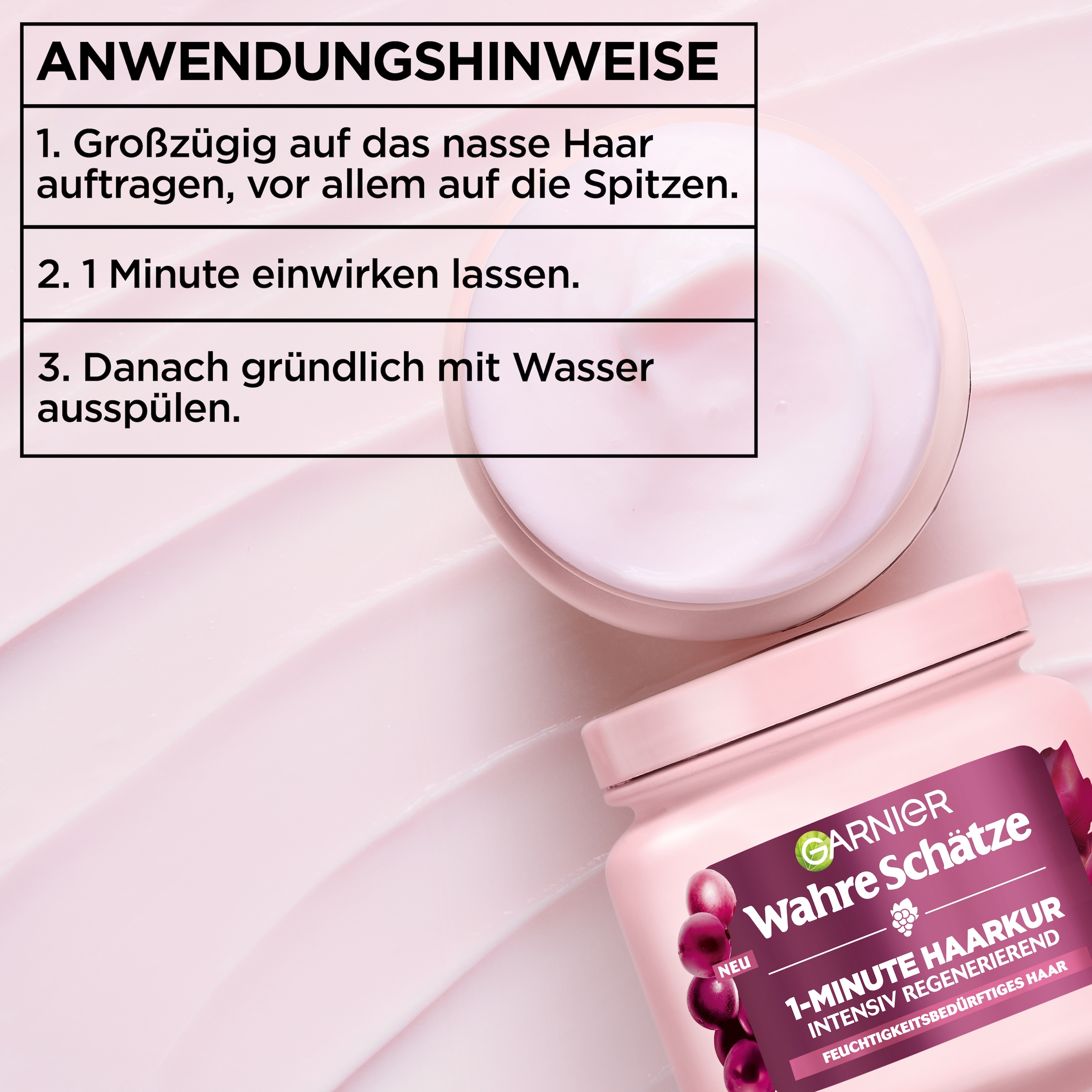 GARNIER Haarkur »Garnier Wahre Schätze 1-Minute Haarkur Traube Hydraboost«