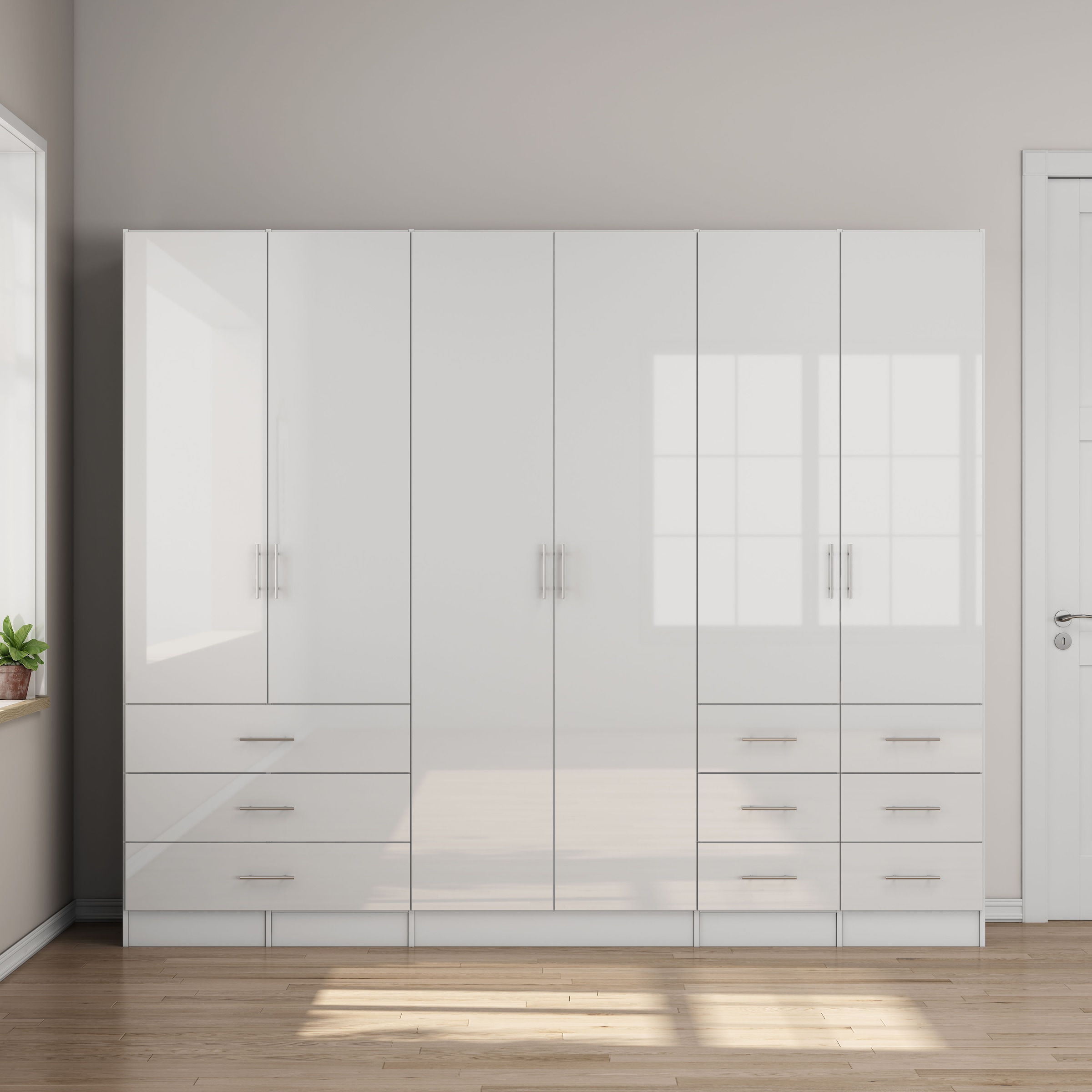 OTTO home Kleiderschrank »Trento Schlafzimmerschrank Garderobe Hochglanz Bestseller« Schrank mit 6 Türen und 9 Schubladen, höchglänzende Fronten