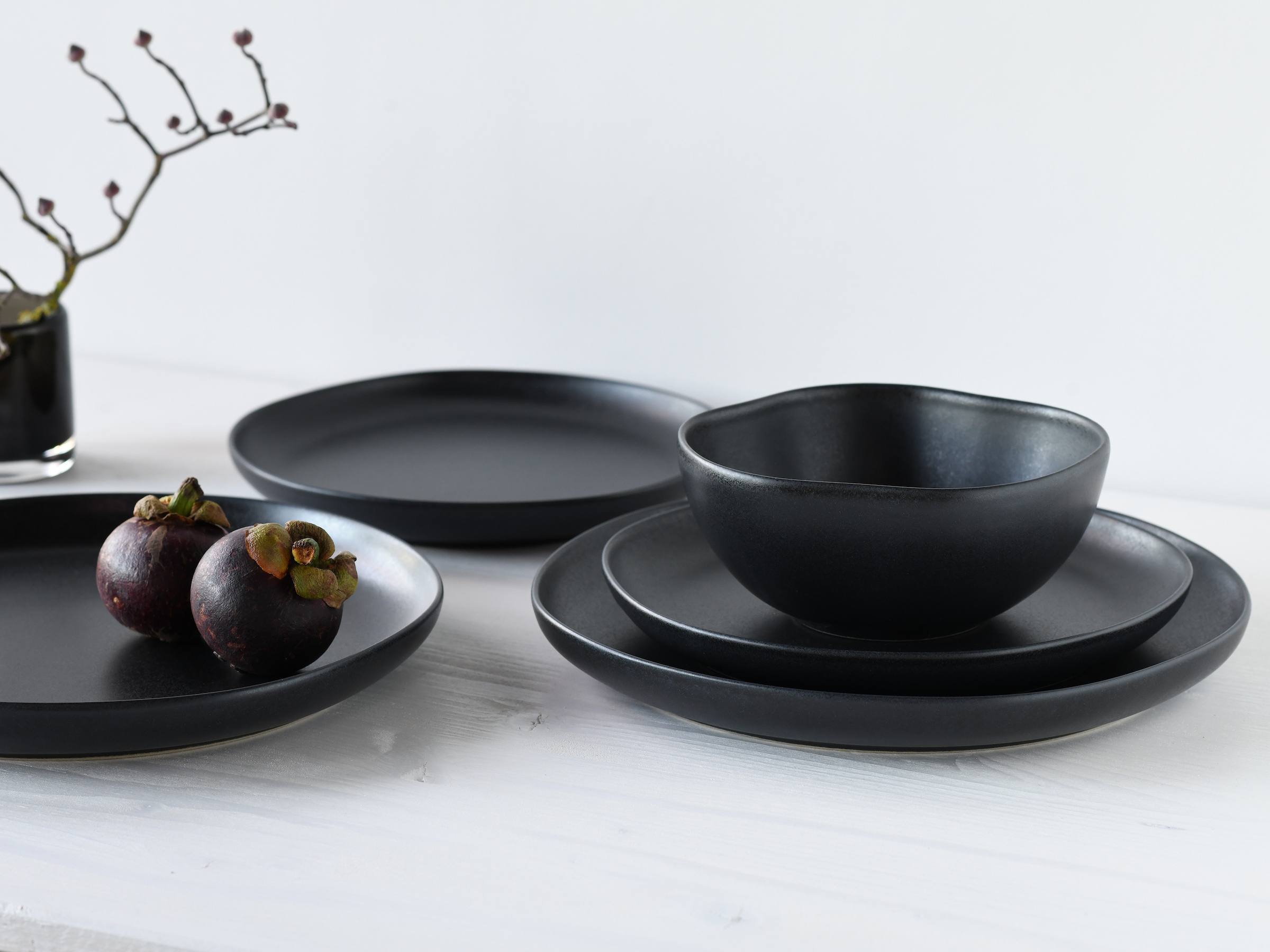 CreaTable Teller-Set »Natura Organic Black, Tellerset 12-tlg« Seidenmatte Glasur