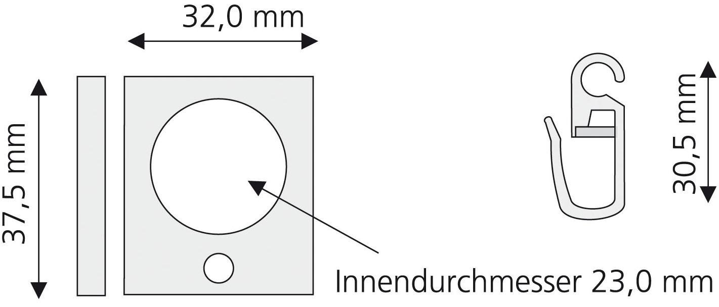 Liedeco Gardinenring, (Set, 8 St., mit Faltenlegehaken), eckig, für Gardinenstangen Ø 16 mm