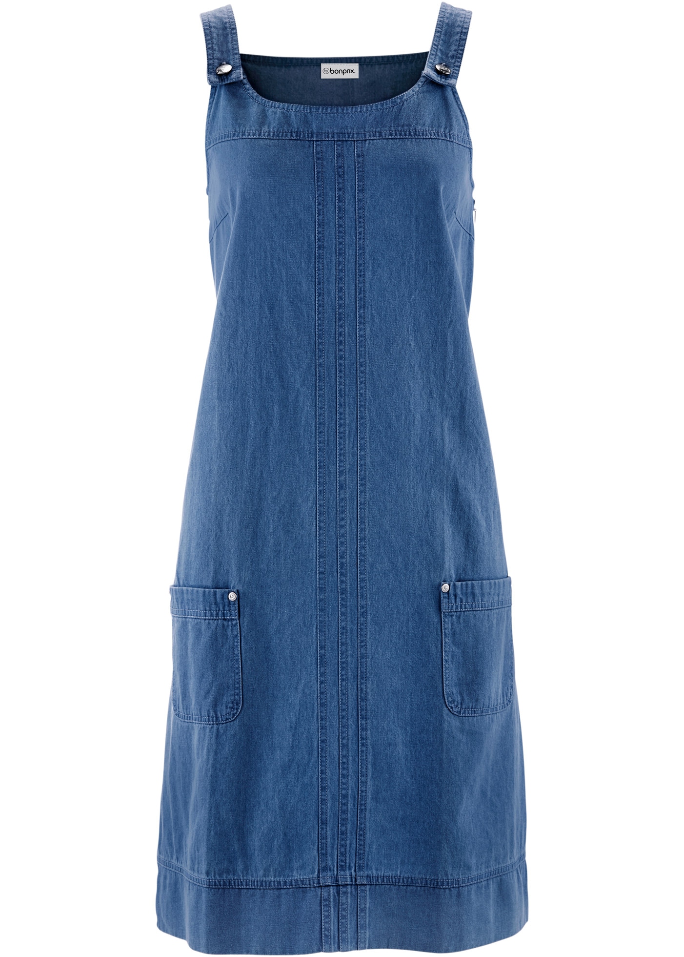 bonprix Jeanskleid aufgesetzte Taschen Latzkleid mit verstellbaren Trägern, aufgesetzte Taschen