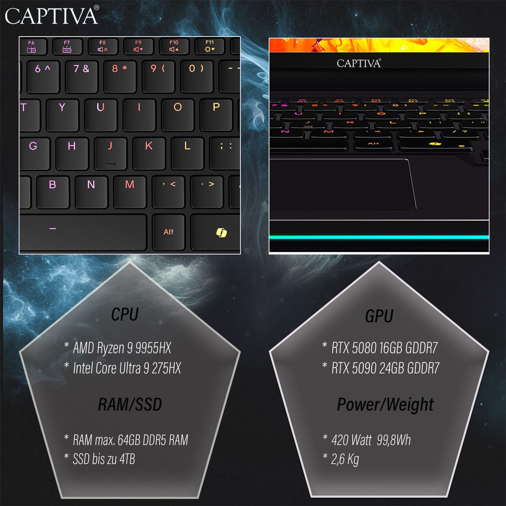 CAPTIVA Gaming-Notebook »Highend Gaming R10-1154GE« 40,6 cm / 16 ″ AMD Ryzen 9 GeForce RTX 5080 500 GB SSD