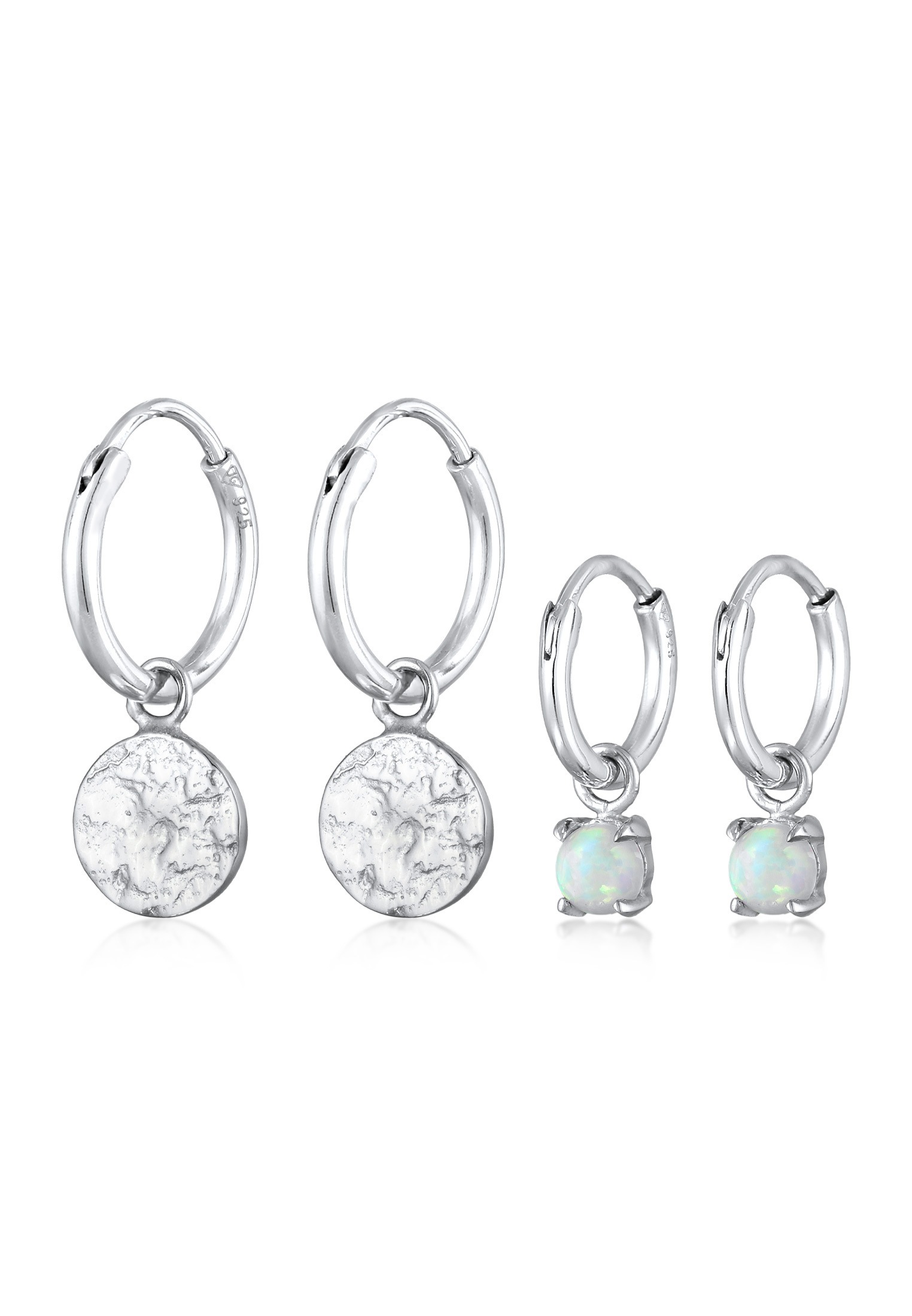 Elli Ohrstecker-Set »Ohrringe Creolen Plättchen Opal Edelstein 2er Set 925 Silber«