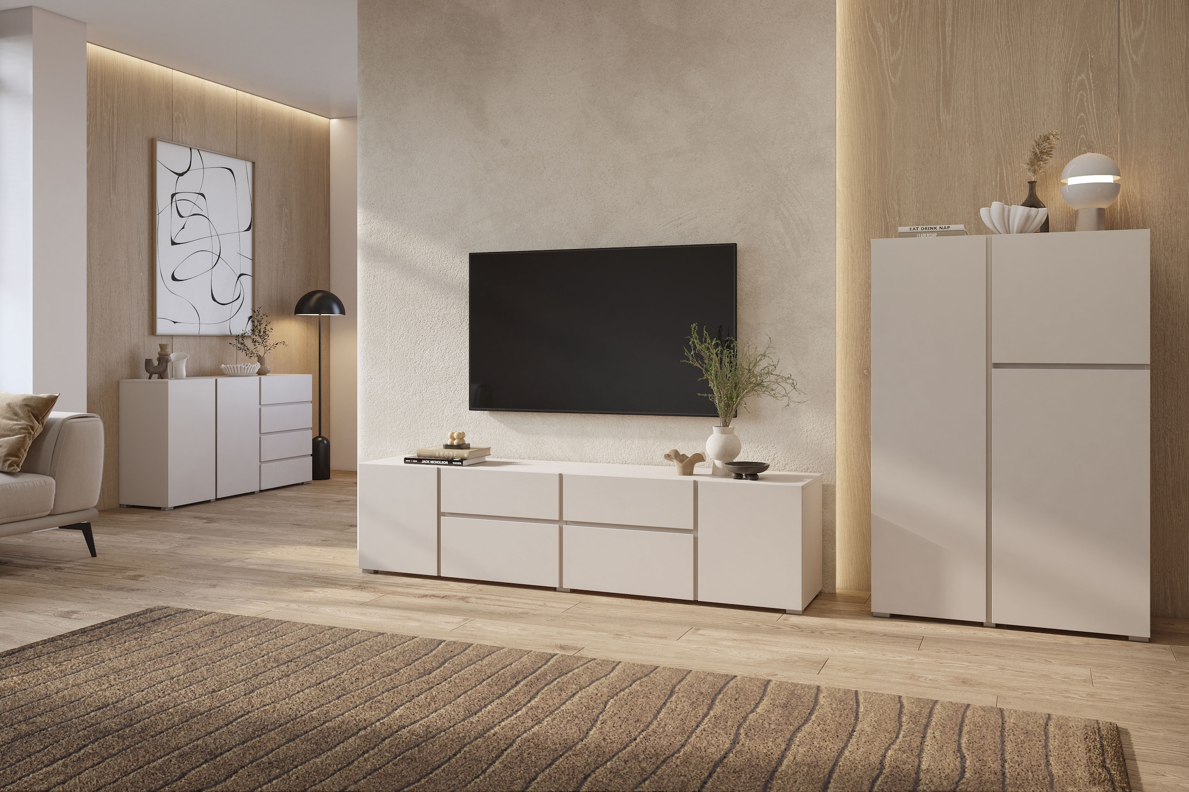 OTTO home Lowboard »Metric,Breite 195cm, grifflose Lowboard 2Klappen/2Schubkästen/2Tür« TV-Schrank mit viel Stauraum, TV-Board