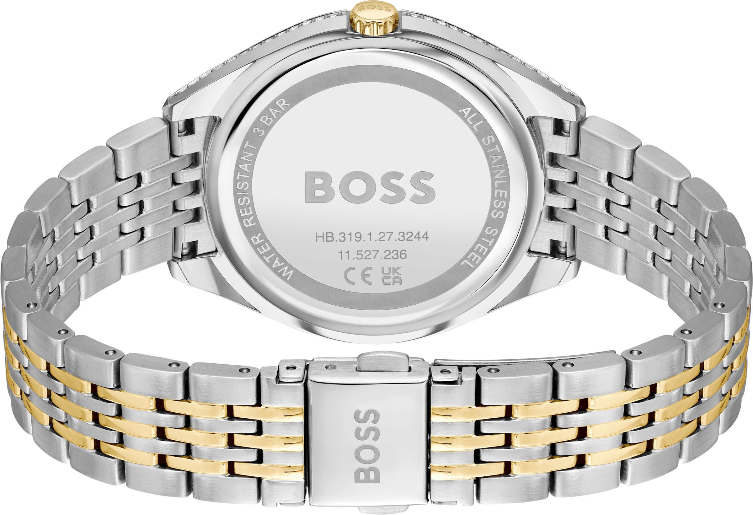 BOSS Multifunktionsuhr »SAYA«, Quarzuhr, Damenuhr, Armbanduhr, Glaskristalle, Edelstahlarmband