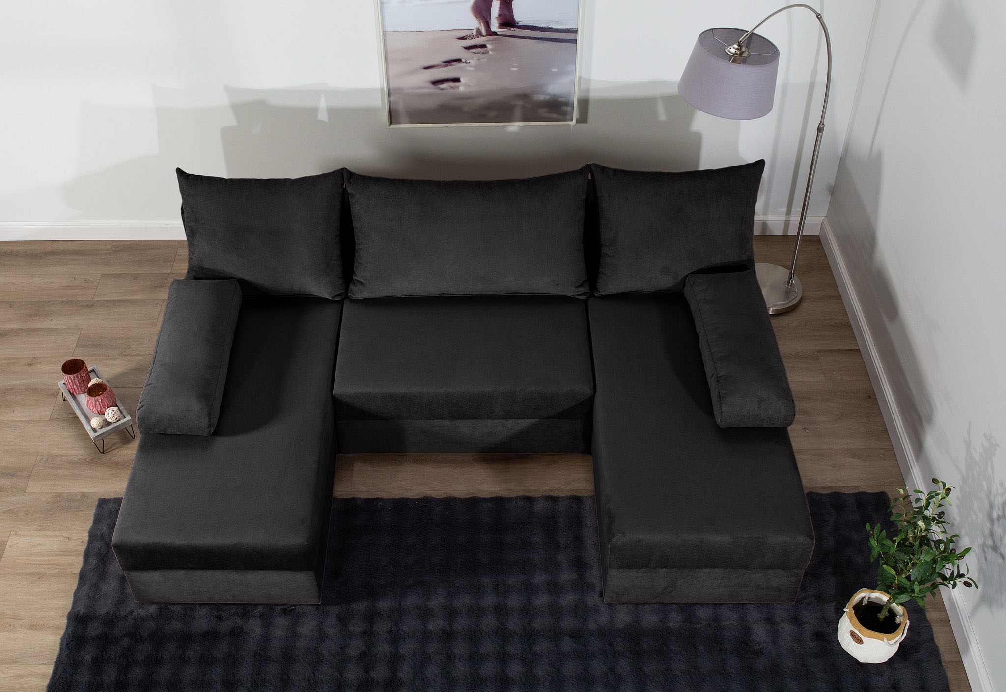 COLLECTION AB Wohnlandschaft »Pico U-Form, Breite 220, ohne Armlehne mit Schlaffunktion, Bettkasten«, Wohnlandschaft,2 X Ottomane,Polyätherschaum Polsterung