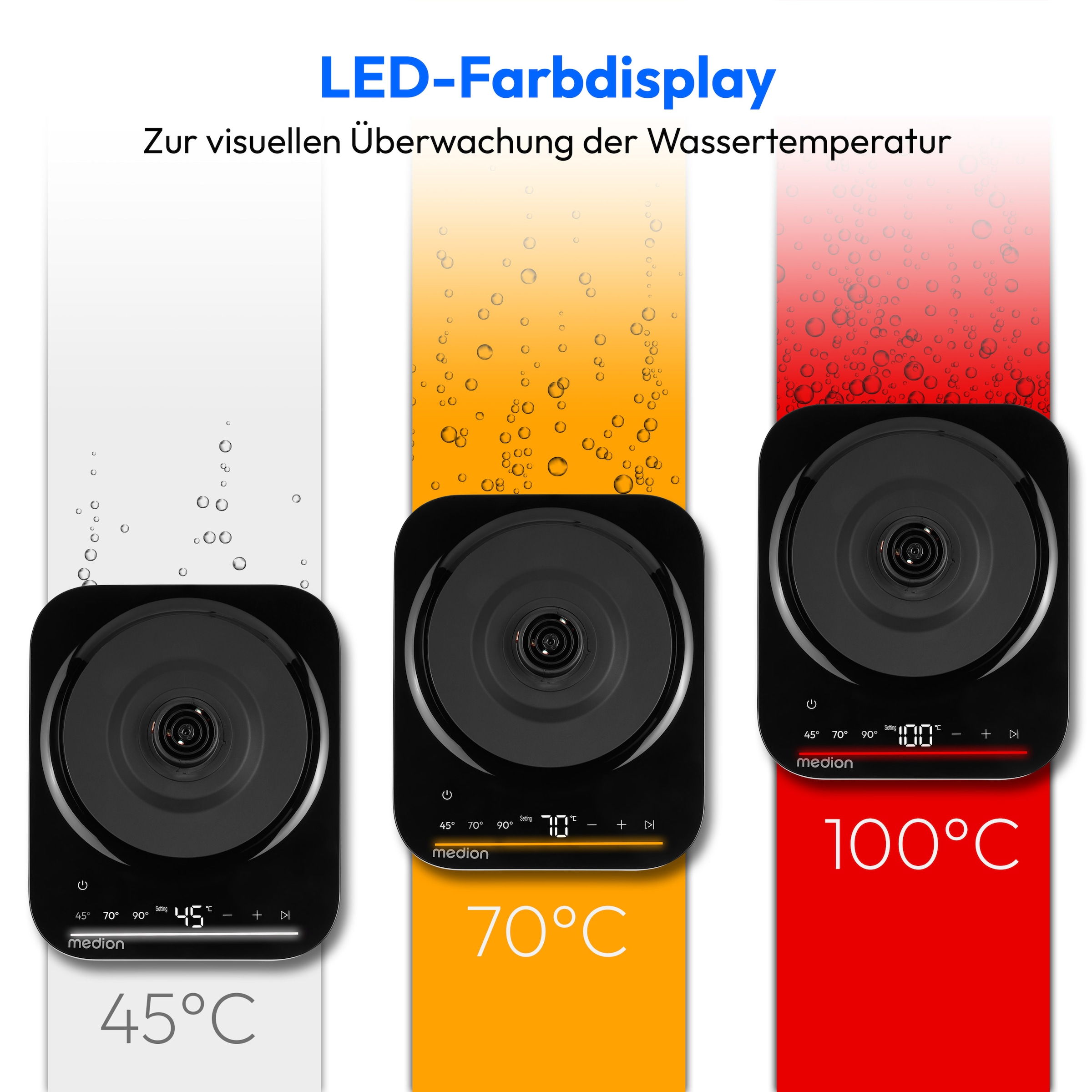 Medion® Wasserkocher »MD12106« 1,5 l 2200 W 2.200 W, 1,5 L, LED-Display, Sensor-Touch Bedienung, Kindersicherung