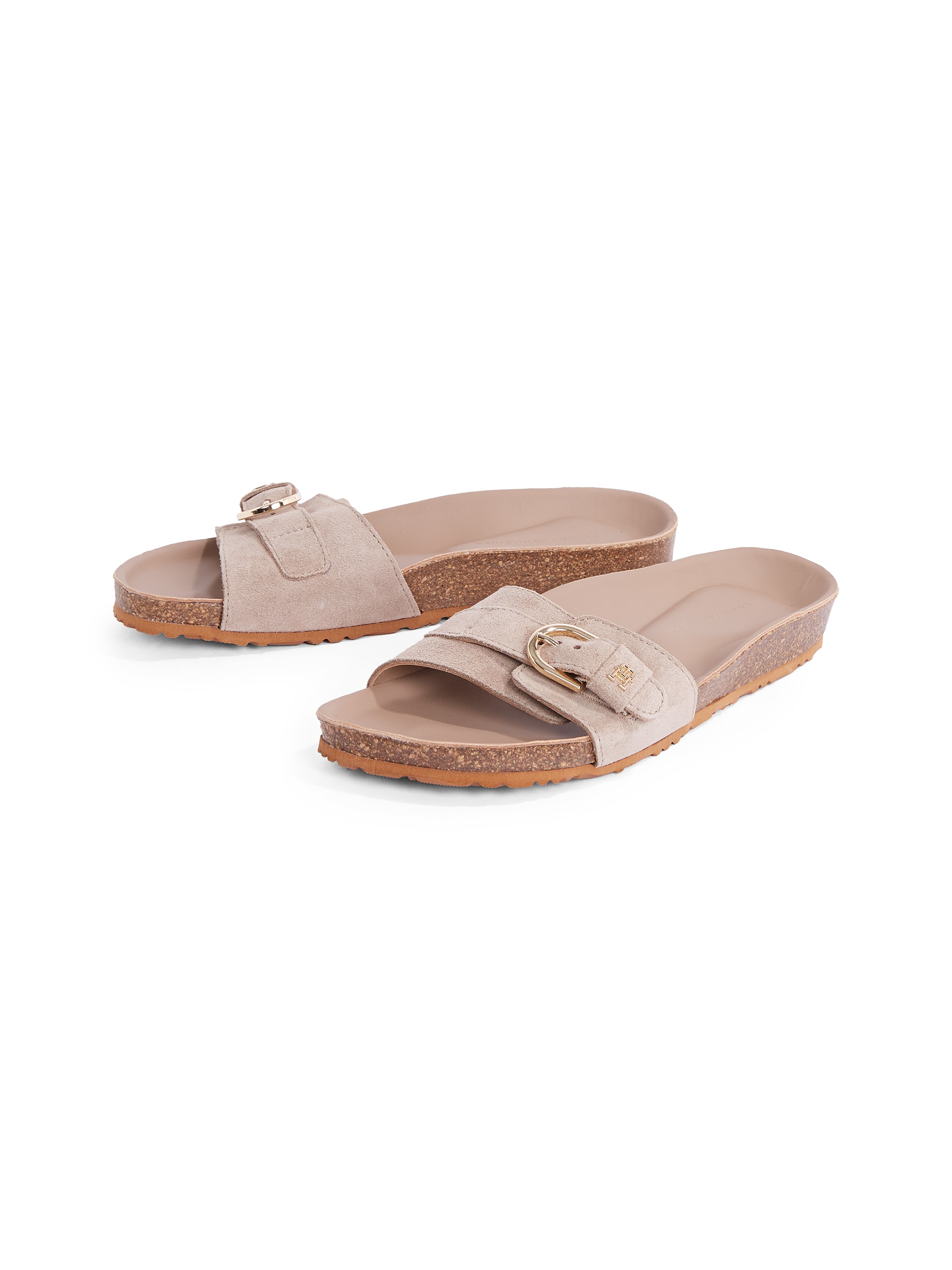 Tommy Hilfiger Pantolette »SOFT SUEDE ADJUSTABLE MULE«, Keilabsatz, Sommermode, Schlupfschuh, Flats mit TH-Logo