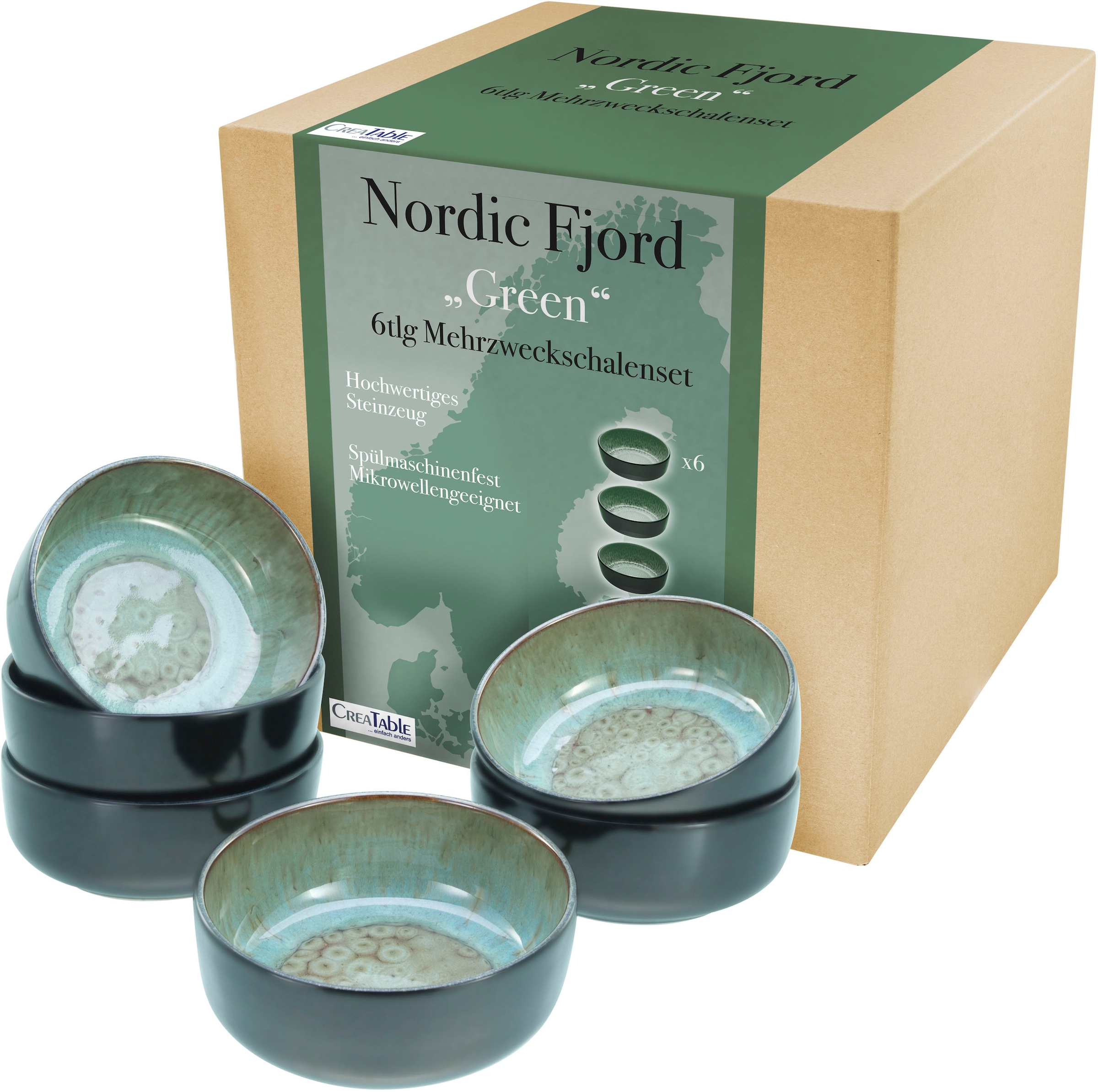 CreaTable Müslischale »Nordic Fjord«, 6 tlg., aus Steinzeug, Salatschale, Snackschale, Ø 15,5 cm, 960 ml