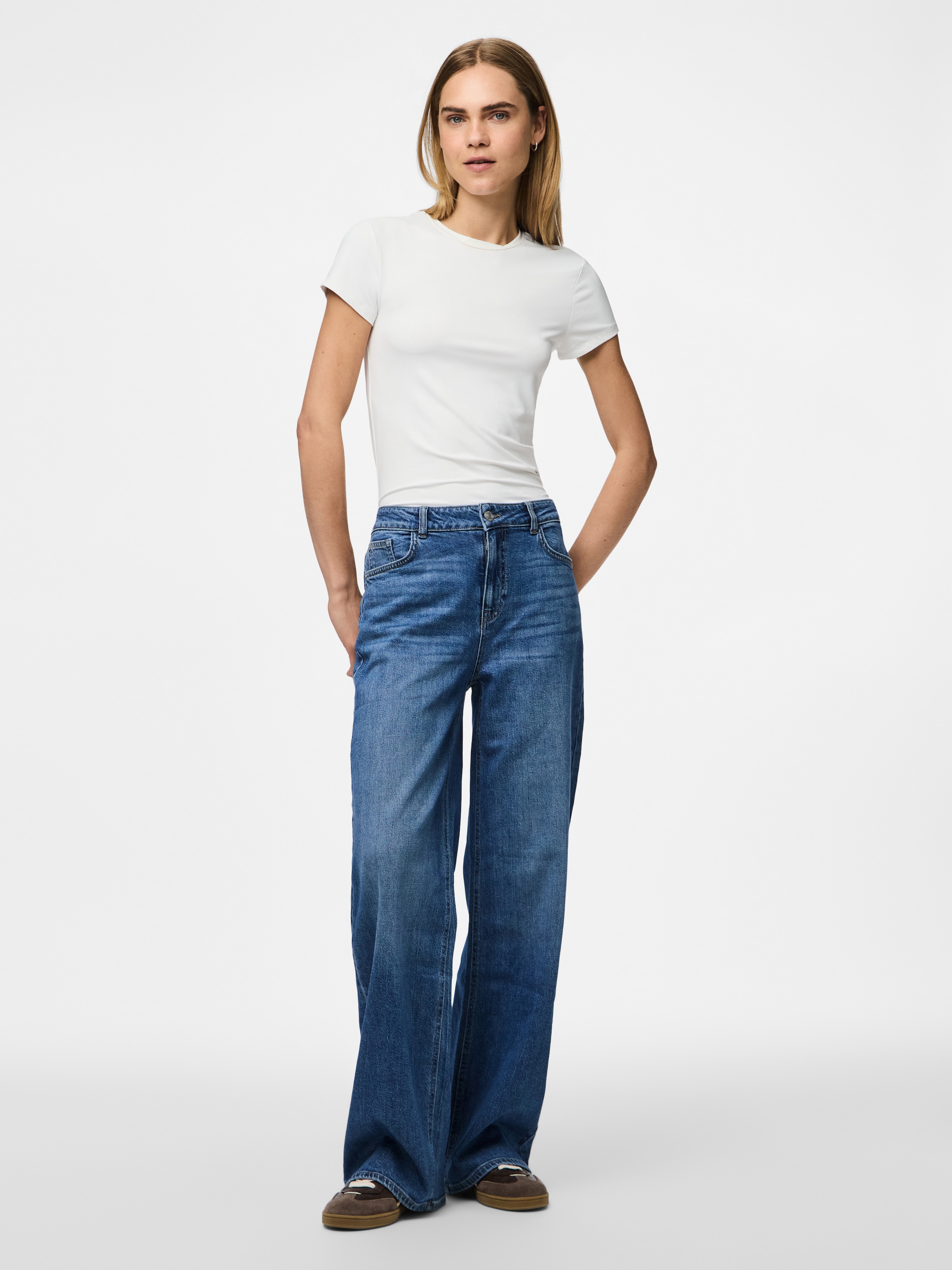 pieces Weite Jeans »PCSILKE MW WIDE JEANS MB NOOS BC«