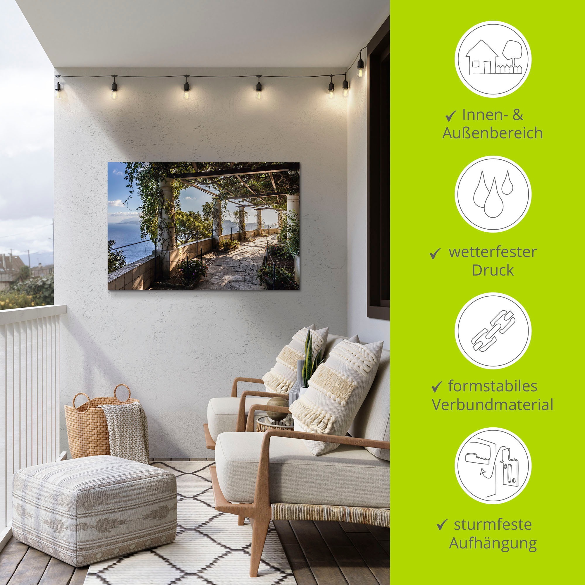 Artland Wandbild »Garten der Villa San Michele auf Capri«, Gebäude, (1 St.), als Alubild, Outdoorbild, Leinwandbild, Poster, Wandaufkleber