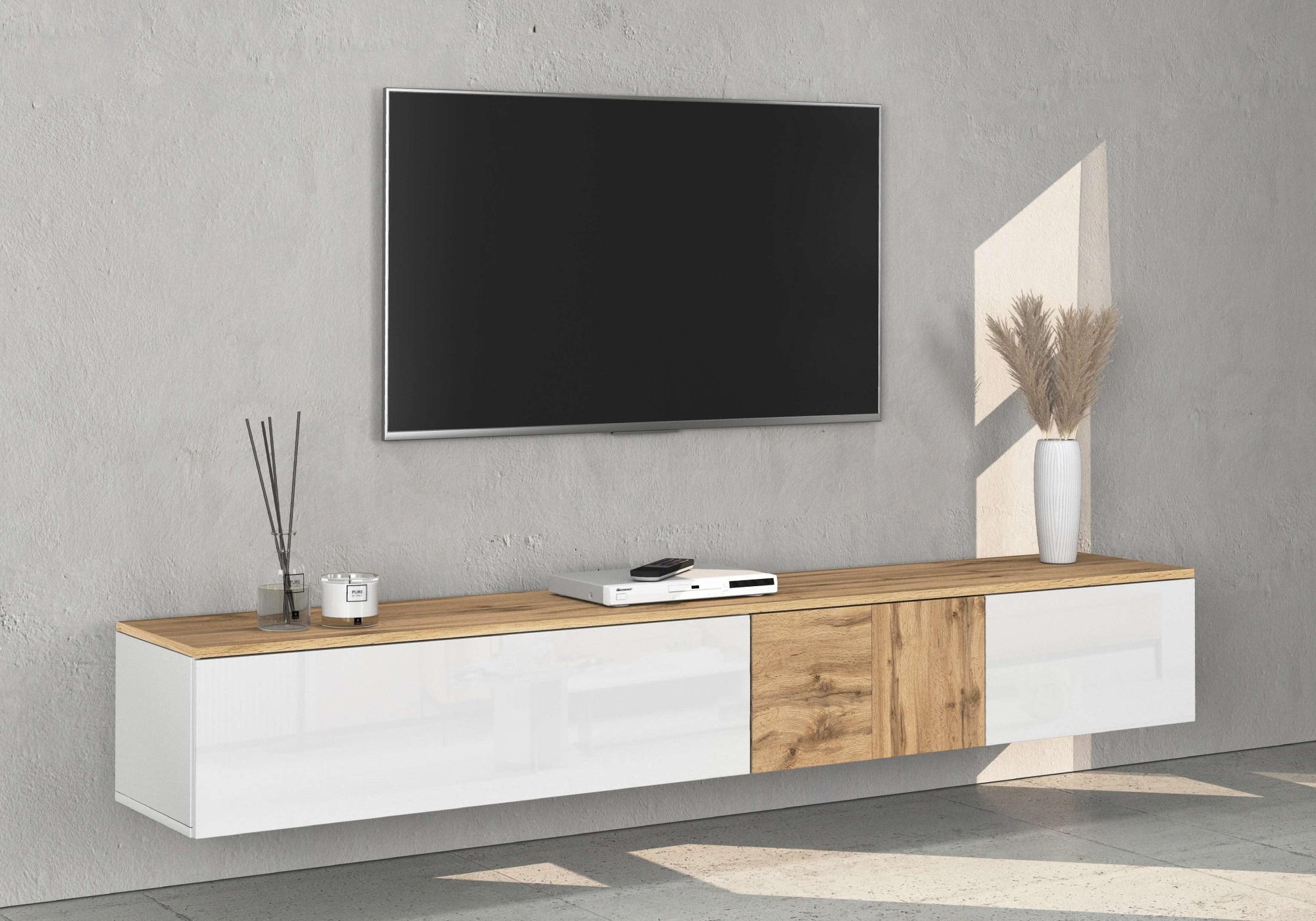 OTTO home Lowboard »ISEO, TV-Kommode,TV-Möbel,TV-Bank, 3 Fächer, Breite 200 cm« 1 Stk. tlg. stehend/hängend, 1 Klappe, 2 Türen Hochglanz lackiert, Made in Italy