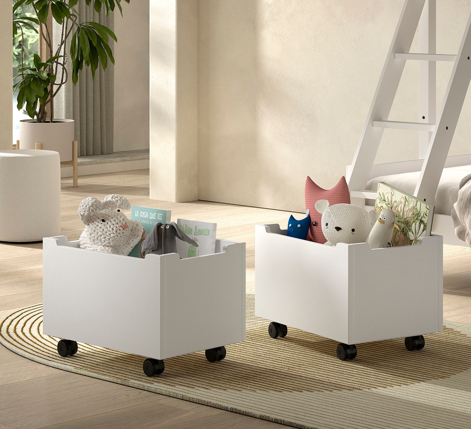 Vipack Container »auf Rollen (2-er Set), aus hochwertigem Massivholz, 2 Ausführungen« das Innenmaß von ca.: B: 52xH: 30,5xT: 36cm bietet viel Stauraum,  universell und durch die Rollen flexibel in Räumen einsetzbar