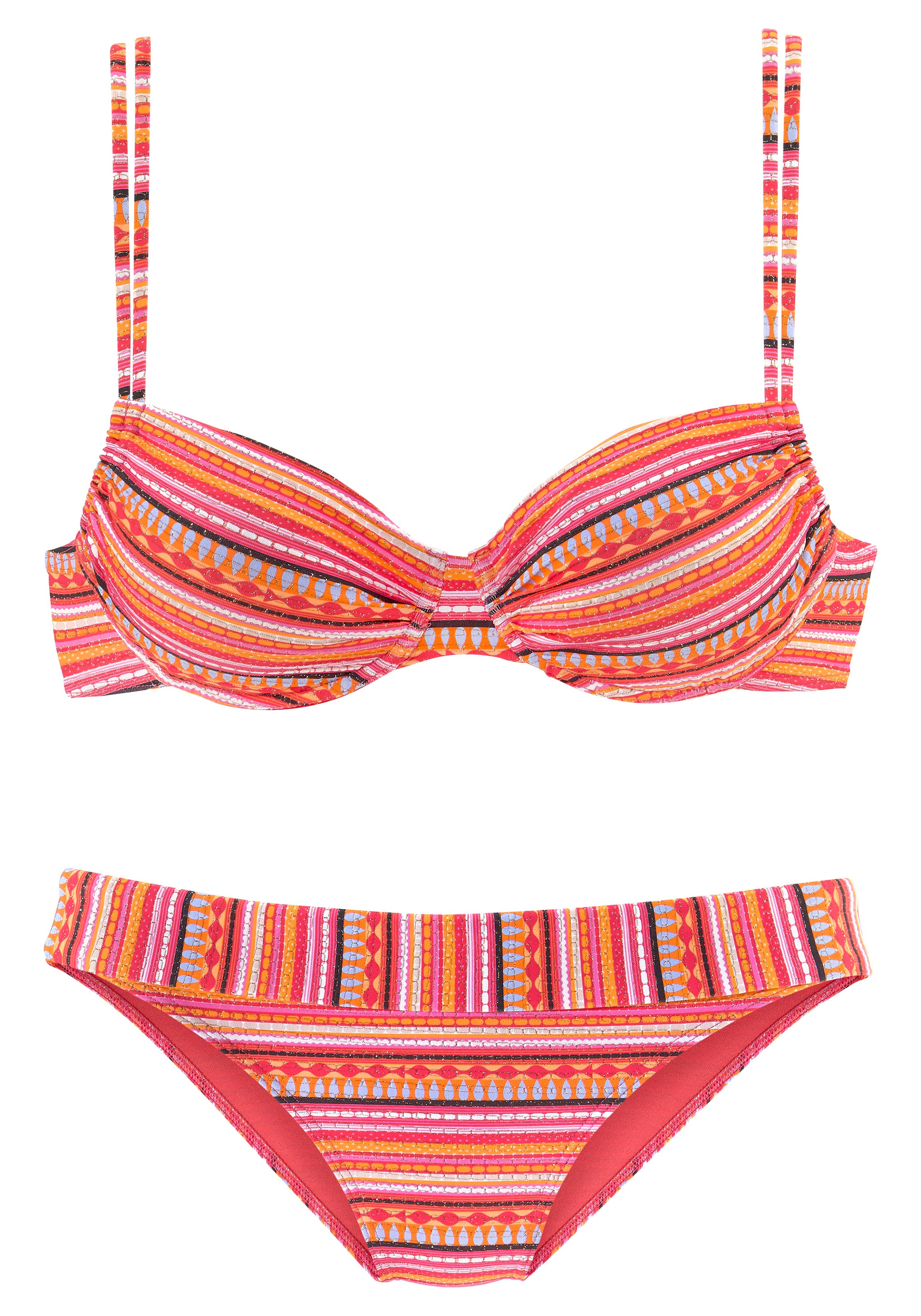 LASCANA, Damen, Bügel-Bikini mit goldfarbenen Glitzerstreifen, orange gestreift, Cup A, 40 - Cup A, orange gestreift, Modische Strukturware