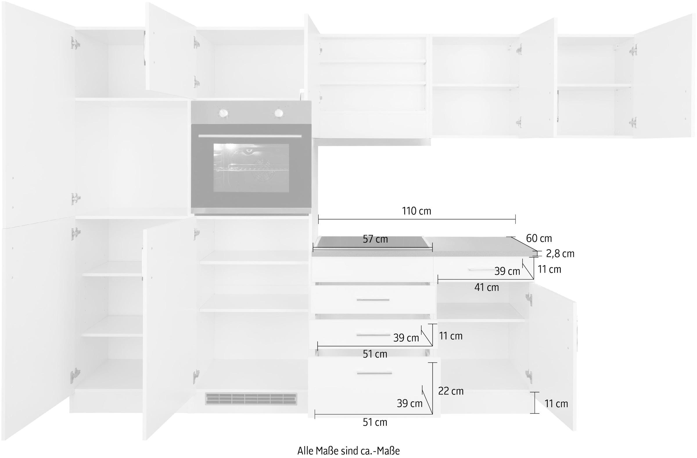 KOCHSTATION Winkelküche »KS-Paris«, Stellbreite 290/220 cm, wahlweise mit Induktionskochfeld