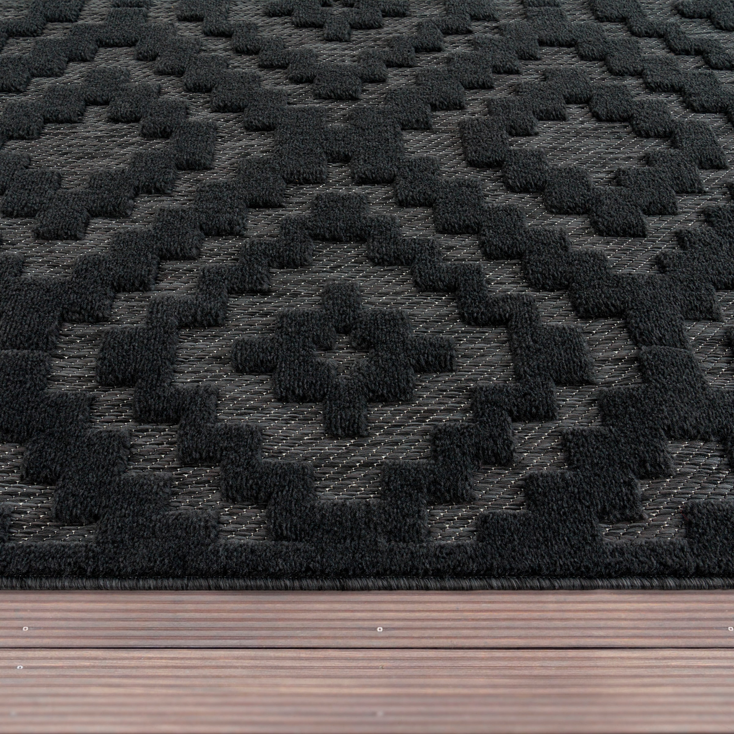 Paco Home Hoch-Tief Uni-Farben, Outdoor Teppich Rauten »Livorno 672«, Muster, Effekt, Scandi, geeignet rechteckig