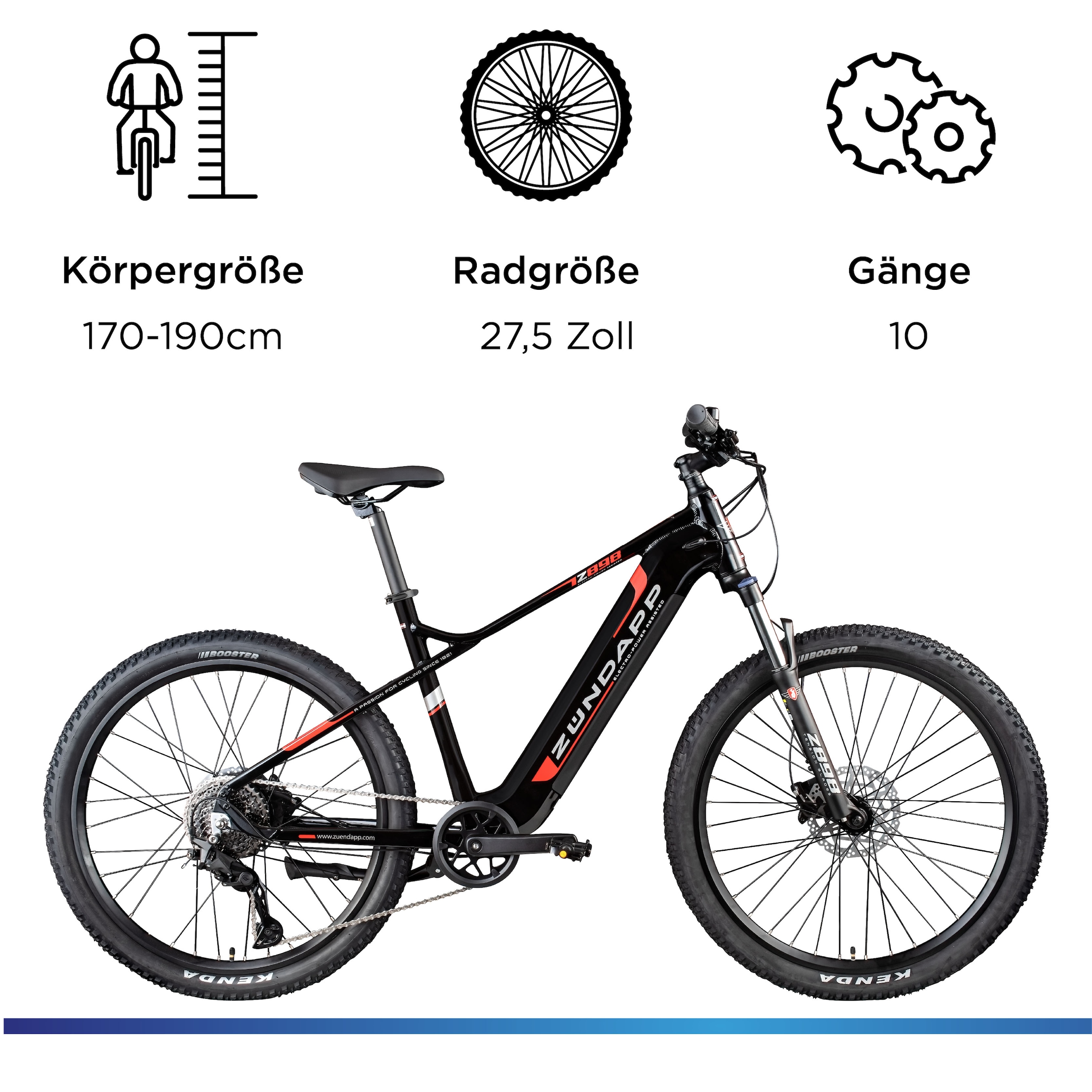 Zündapp »Z898« 10 Gang Kettenschaltung Heckmotor 250 W Pedelec, Elektrofahrrad für Damen u. Herren, MTB