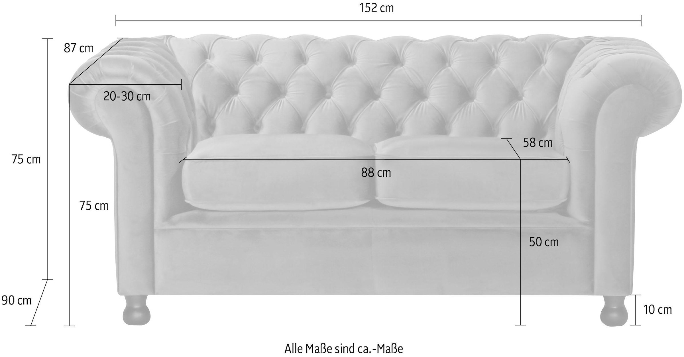 Home affaire Chesterfield-Sofa »Chesterfield Home 2-Sitzer« mit edler Knopfheftung und typischen Armlehnen