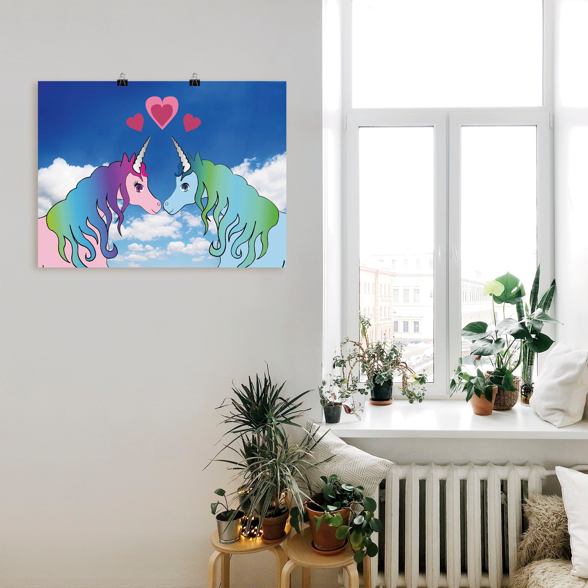 Artland Wandbild »Küssende Einhörner«, Animal Fantasy, (1 St.), als Leinwandbild, Wandaufkleber oder Poster in versch. Größen
