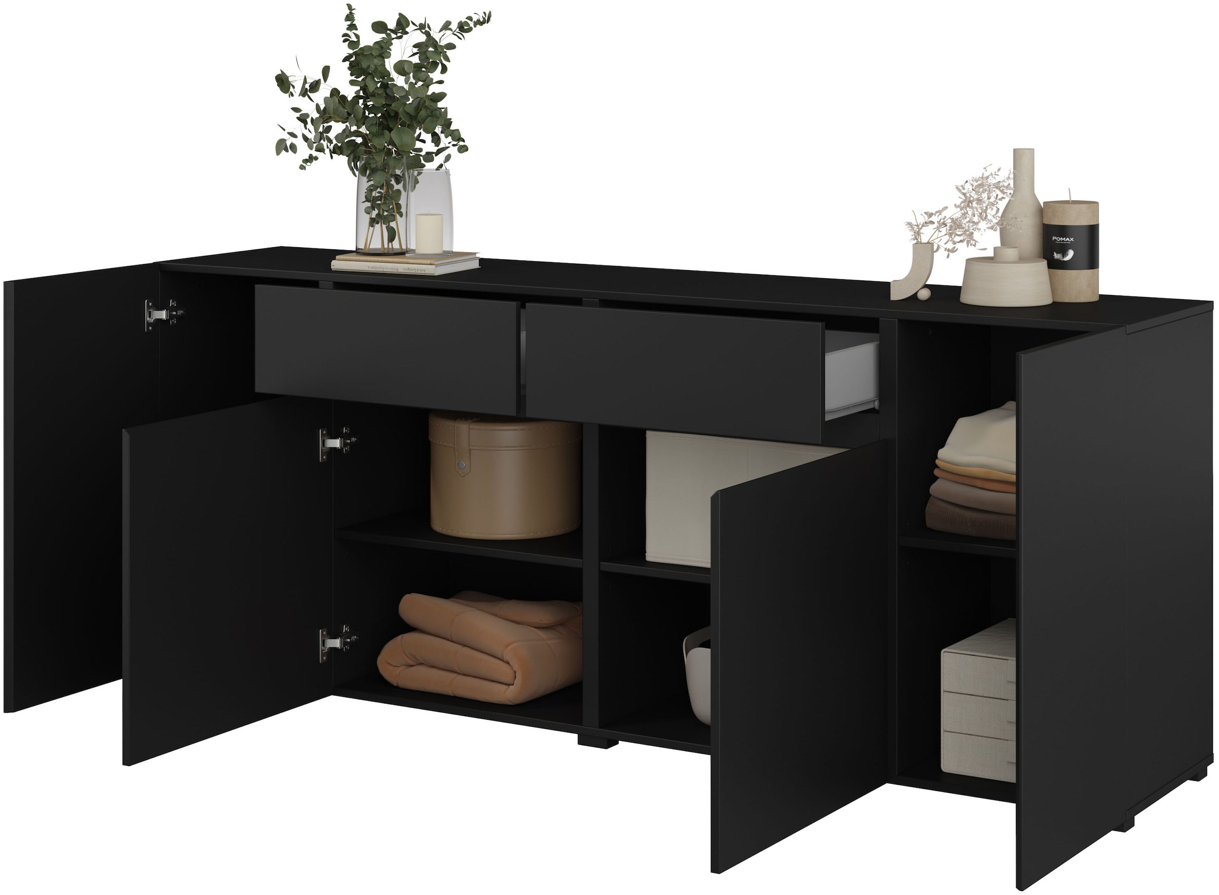 INOSIGN Sideboard »Metric,Breite 195 cm, grifflose Kommode 4 Türen/2 Schubkästen«, Schubladenschrank mit viel Stauraum, Einlegeböden verstellbar