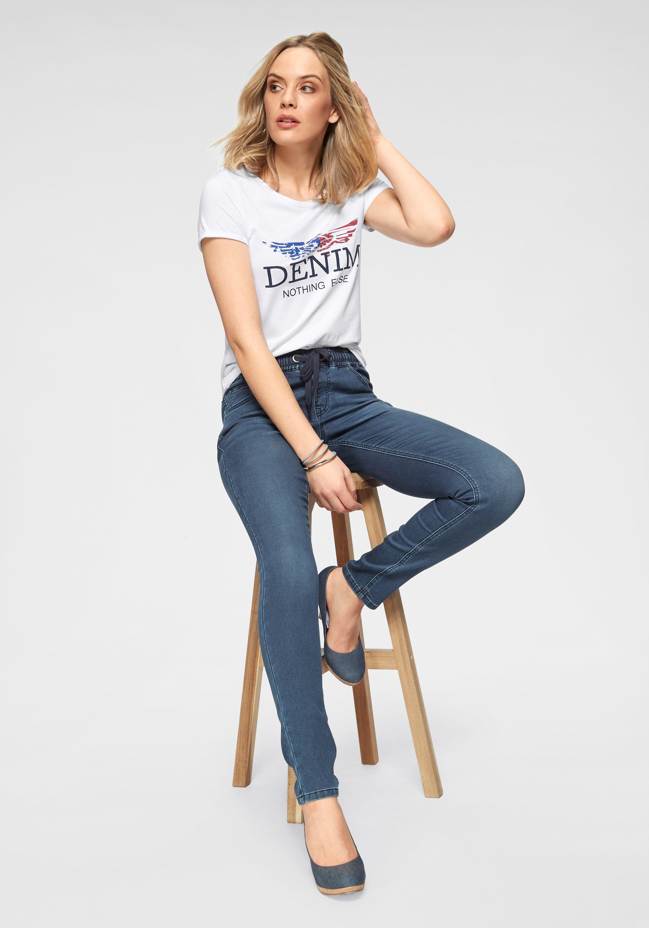Arizona Stretch-Jeans, weites Bein, normale Leibhöhe, knöchellang, mit Used-Waschung