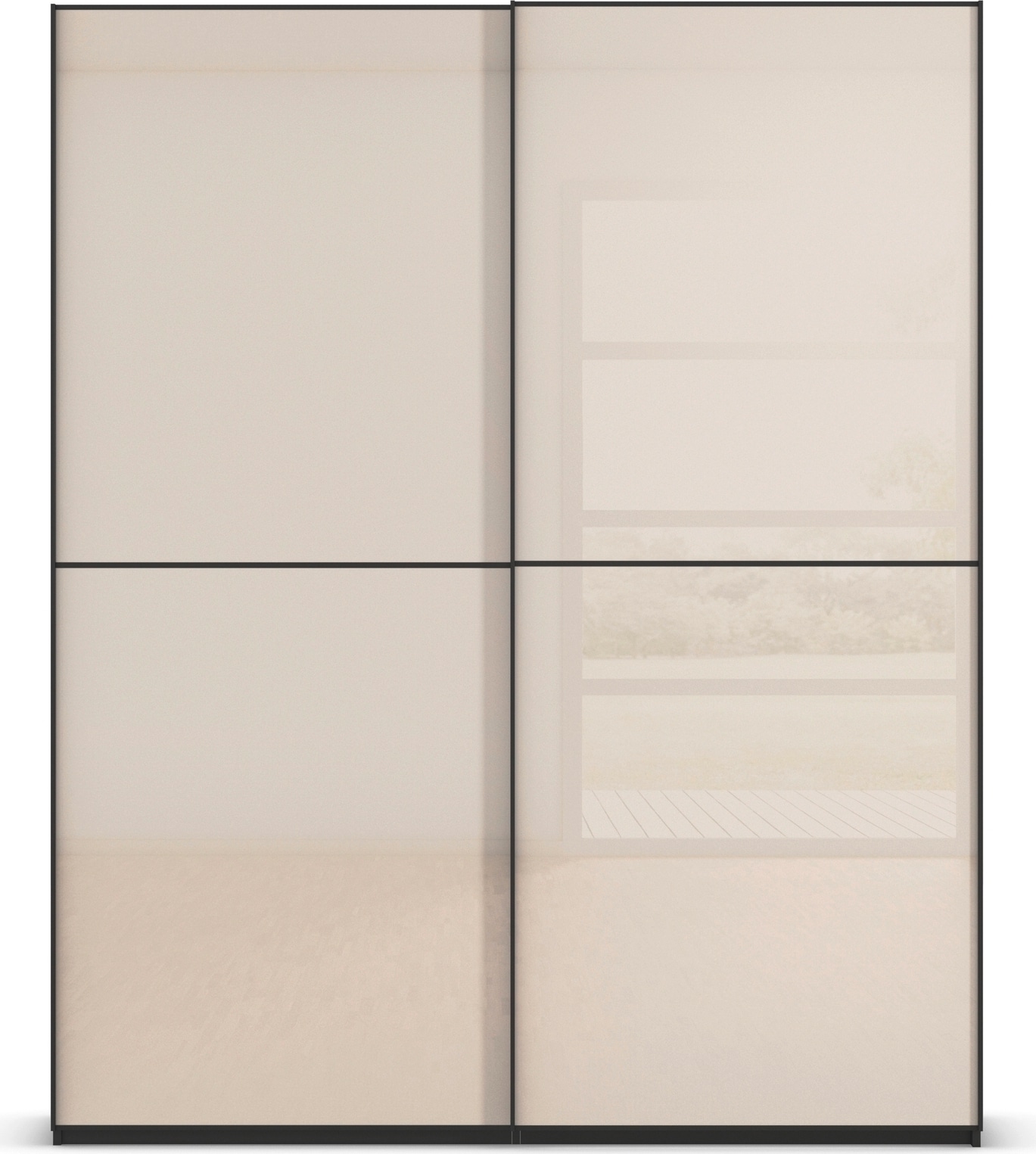 rauch Schwebetürenschrank »Kleiderschrank Schrank Garderobe Schlafzimmerschrank SCALE-DUO« edle zweigeteilte Türen Glas-Front mit 3 Zierleisten MADE IN GERMANY